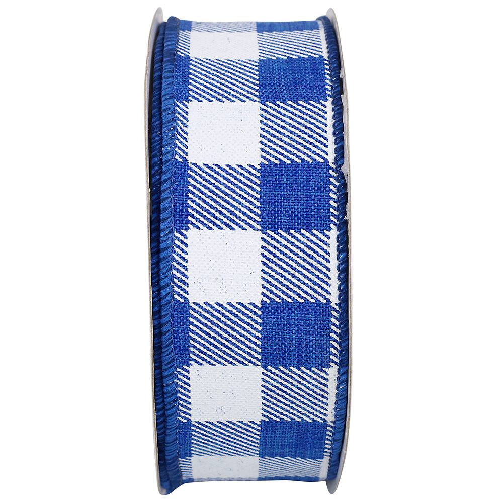 Reliant Linen Wired Royal Blue Checkered Ribbon