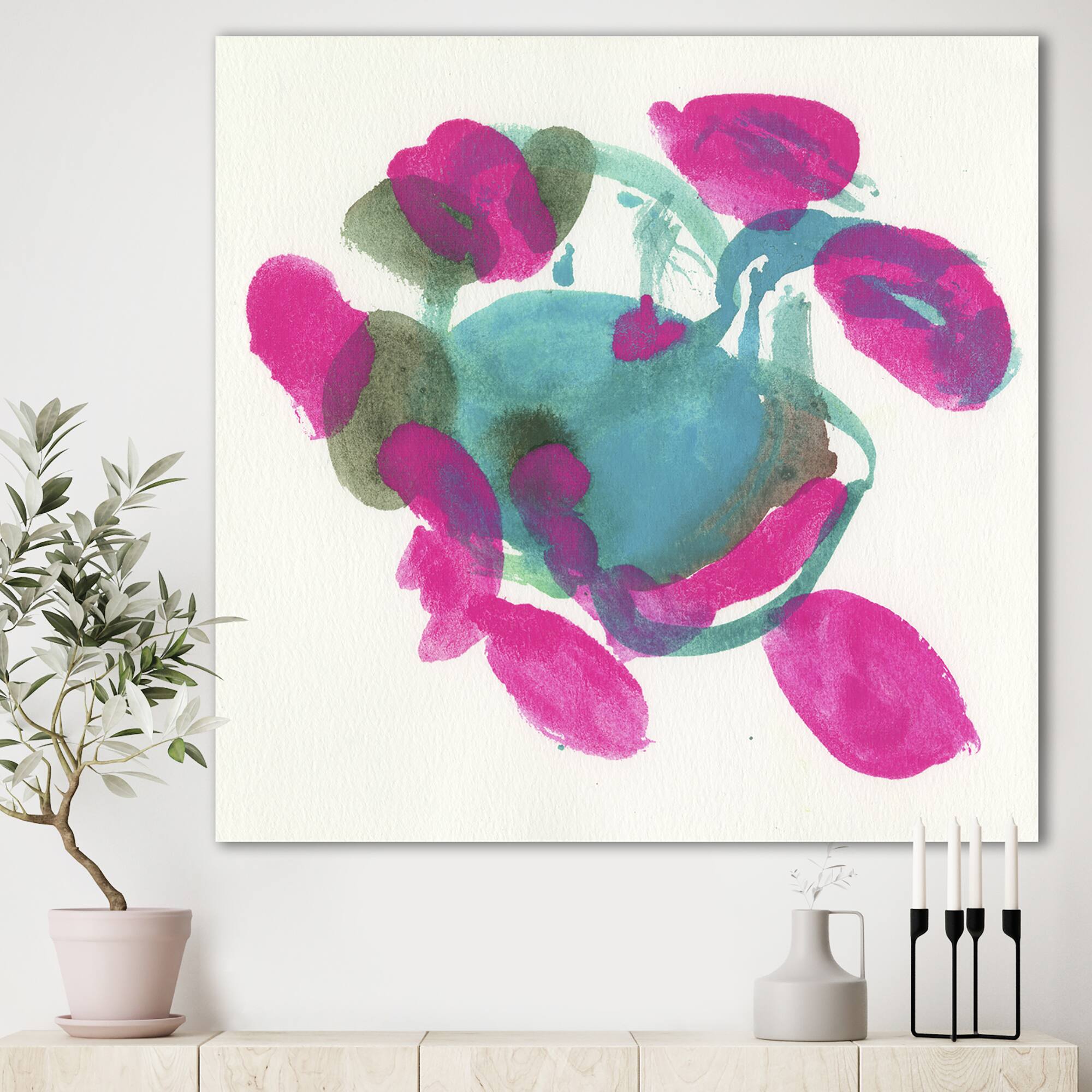 Designart - Fuchsia And Blue Scribble IV - Mid-Century Modern Canvas Wall Art
