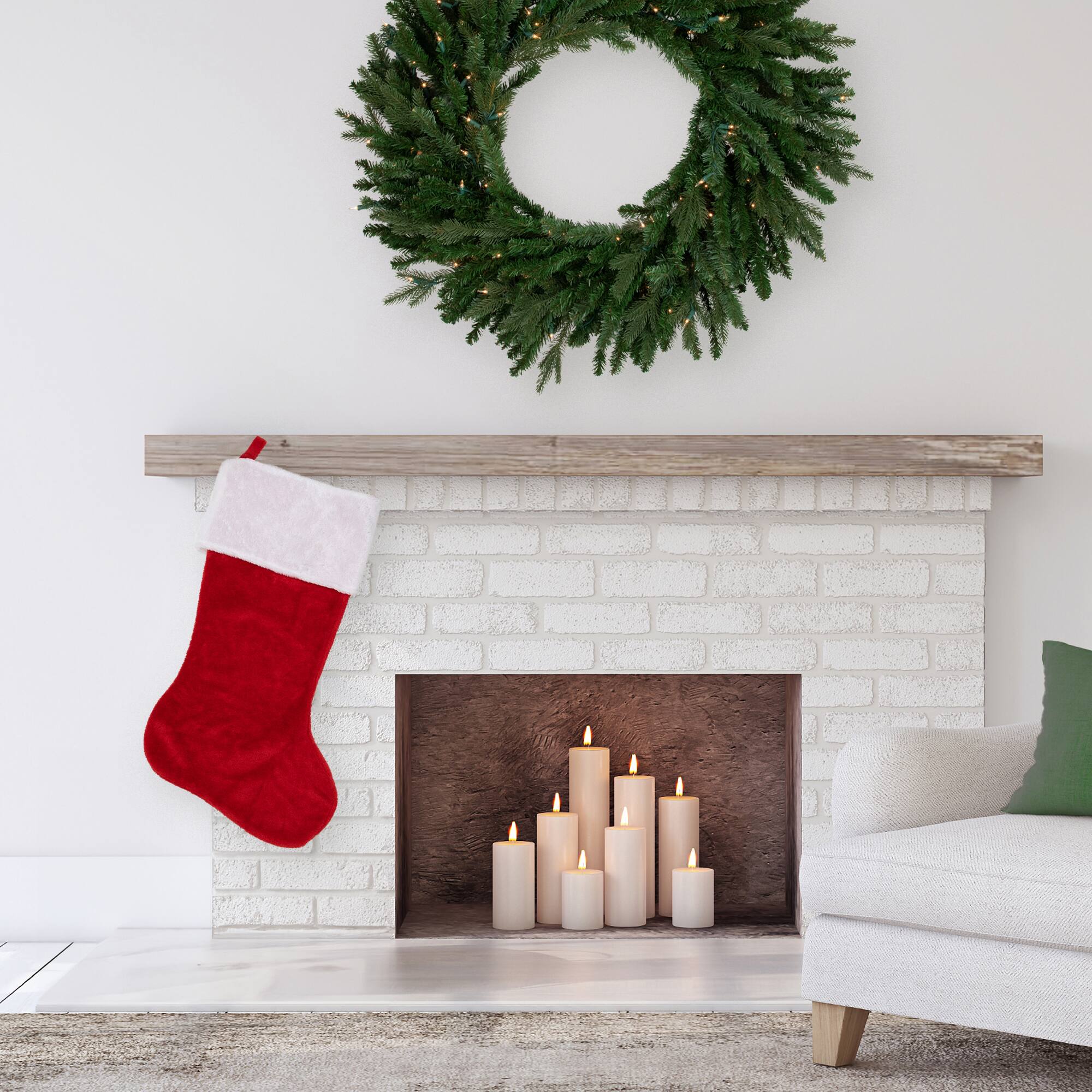 35&#x22; Traditional Red with White Cuff Plush Christmas Stocking