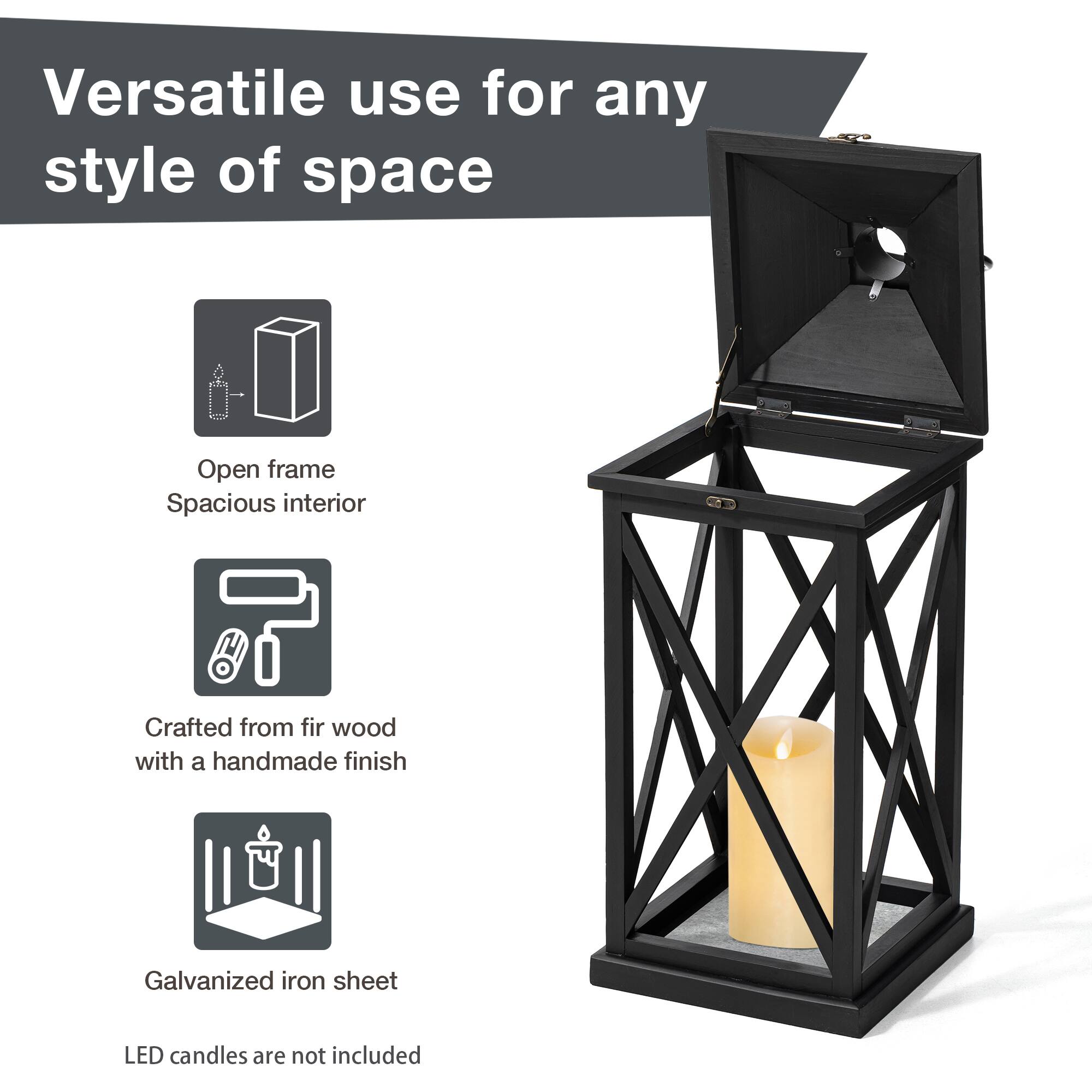Glitzhome® Black Farmhouse Wood & Metal Lanterns Set