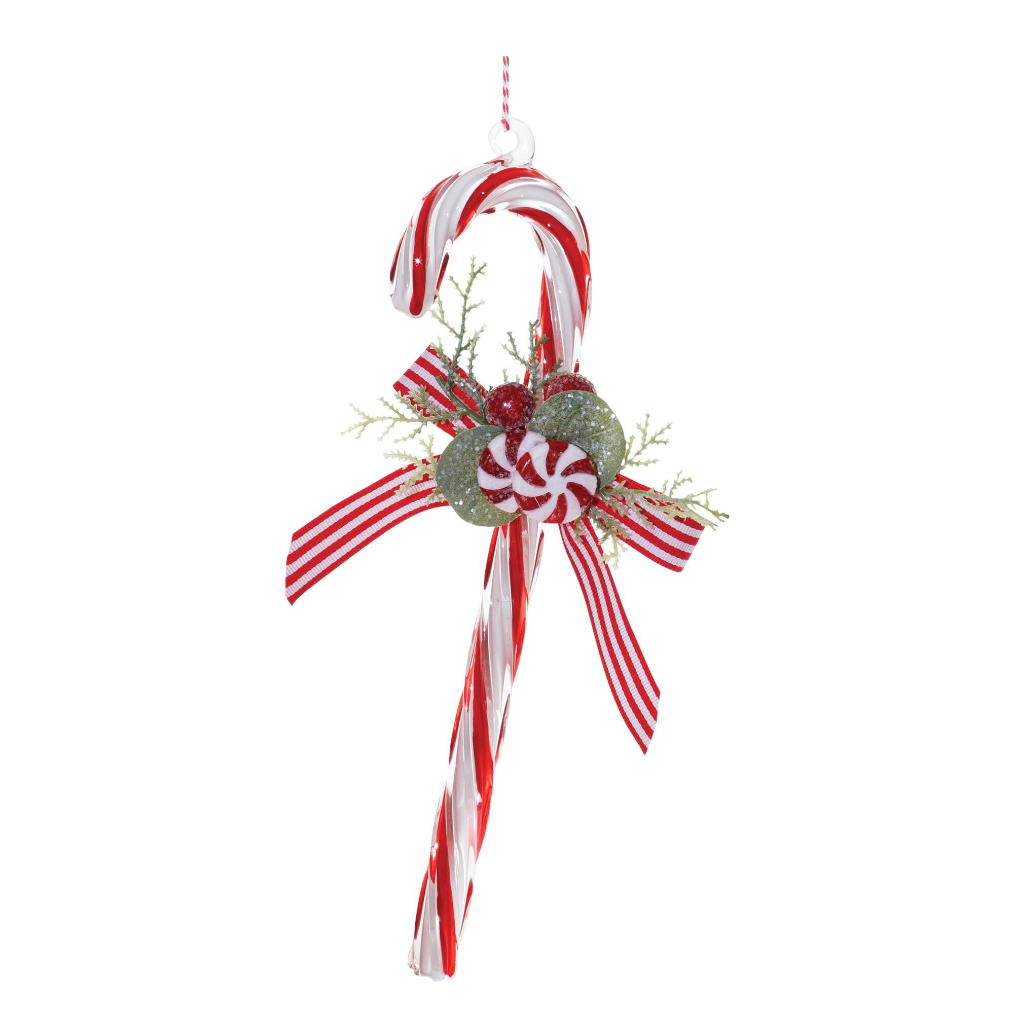 9.75&#x22; Glass Peppermint Candy Cane Ornaments, 12ct.