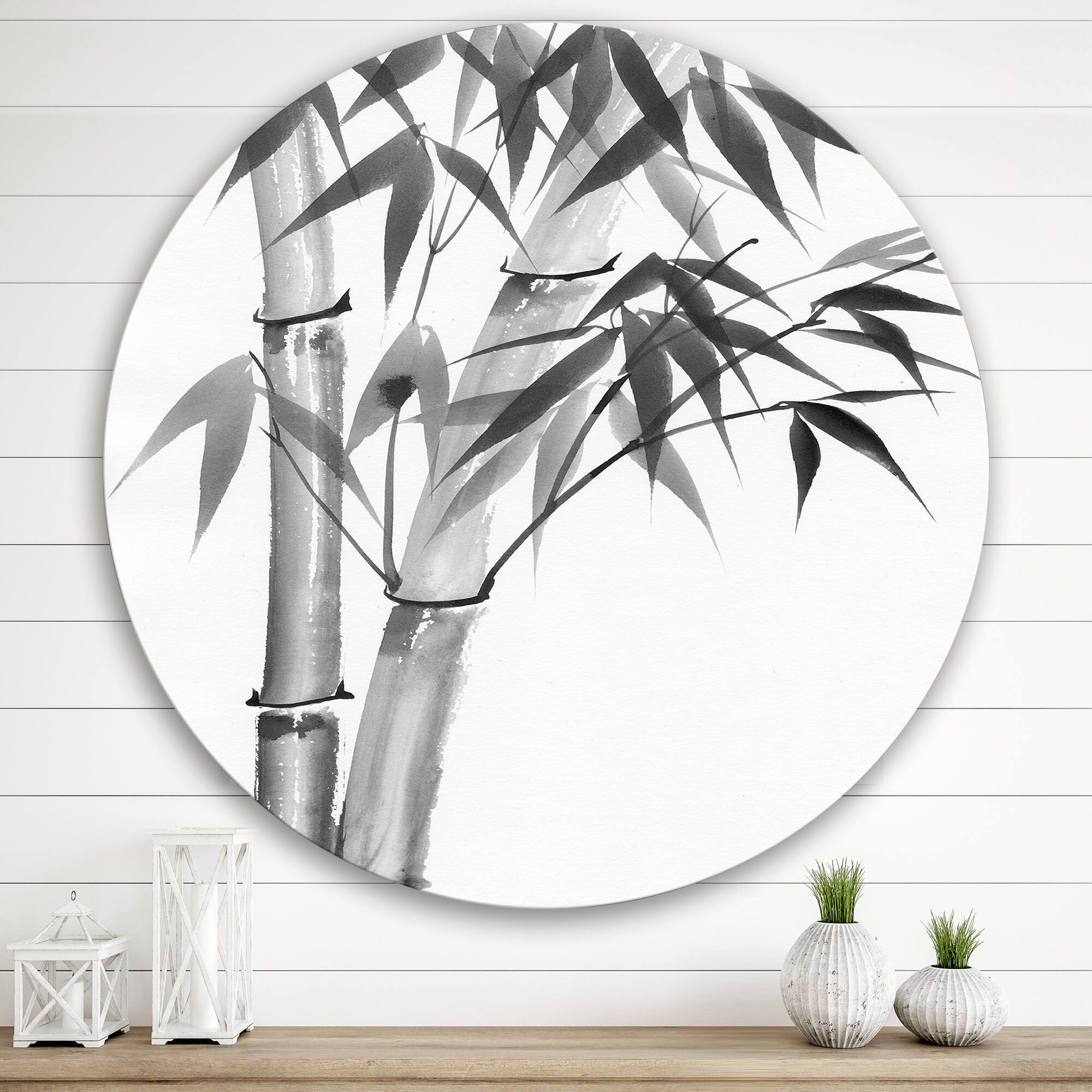 Designart - Vintage Monochrome Bamboo - Traditional Metal Circle Wall Art