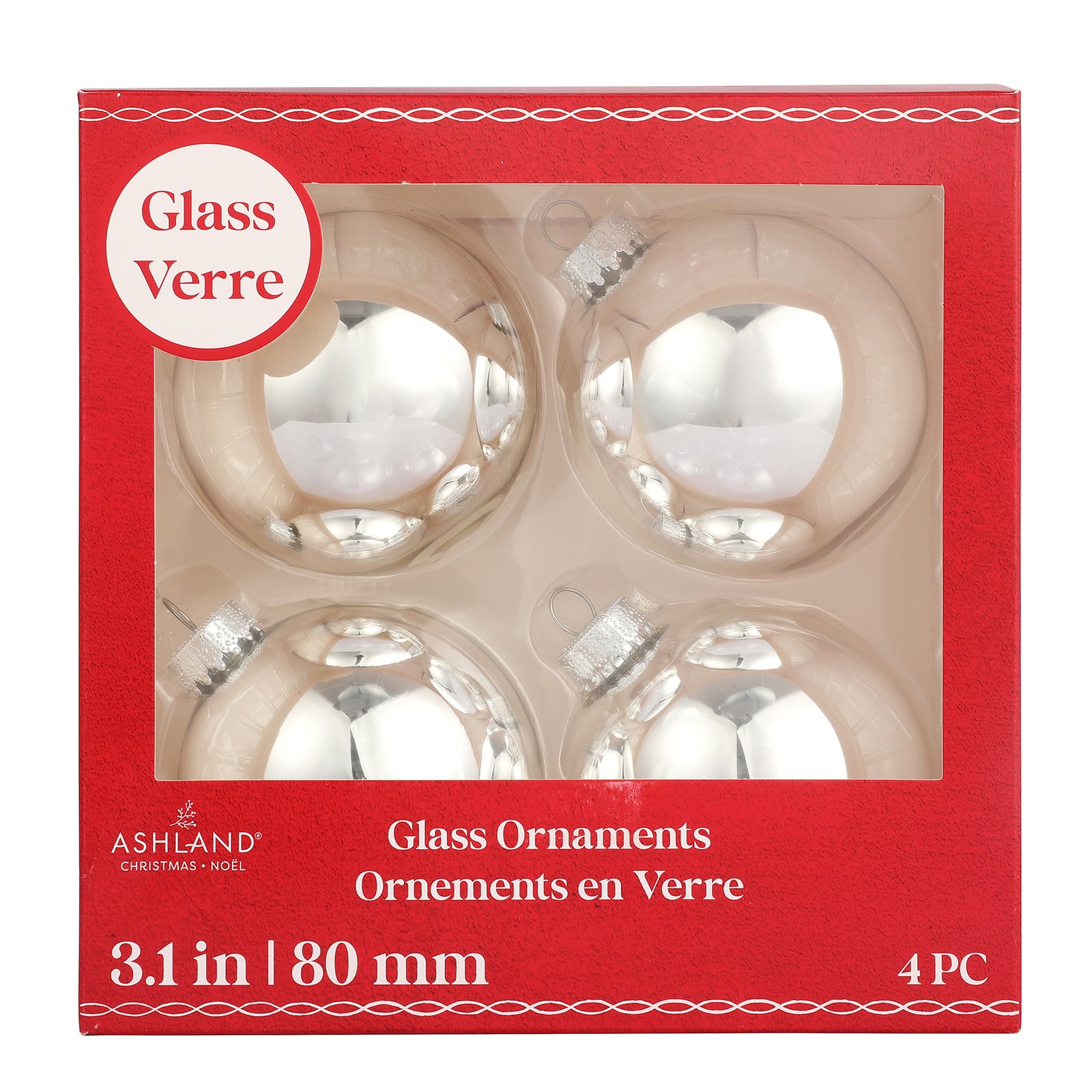 4 Pack 3.1&#x22; Shiny Glass Ball Ornaments by Ashland&#xAE;