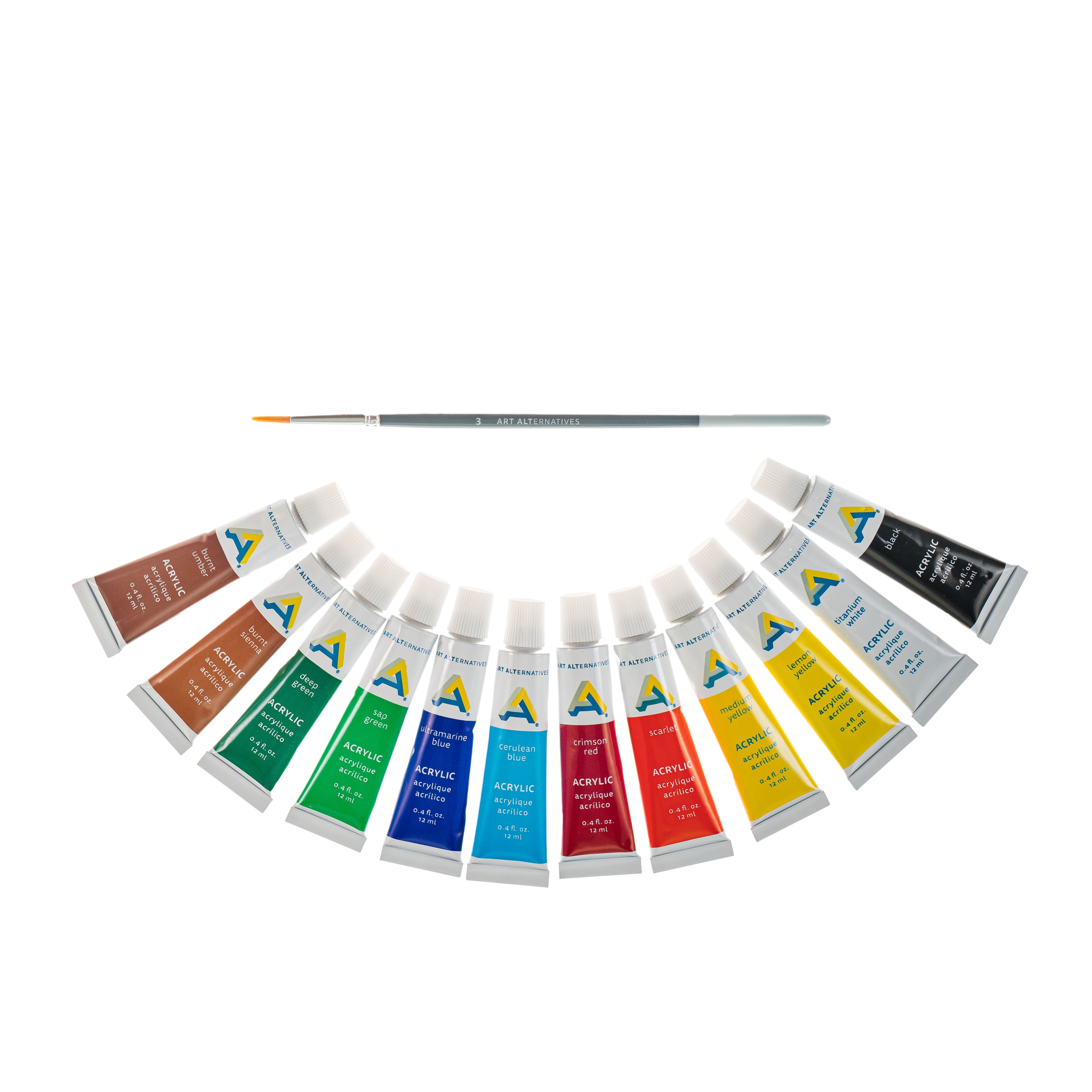 12 Color Set of Acrylic Paint in 12ml Tubes for Artists, Students