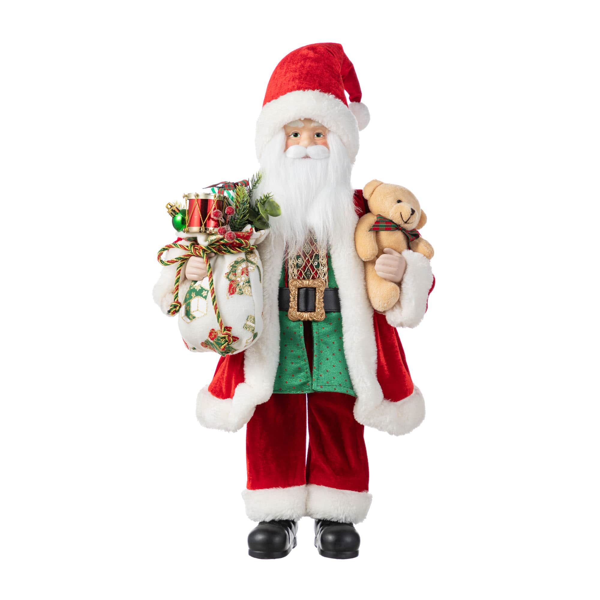 Glitzhome&#xAE; 18&#x22;H Faux Fur Christmas Traditional Santa Figurine with Porcelain Face