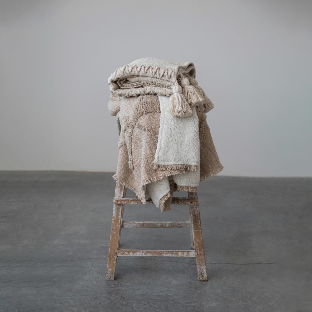 Hello Honey® Cream Pattern Cotton Tufted Throw Blanket