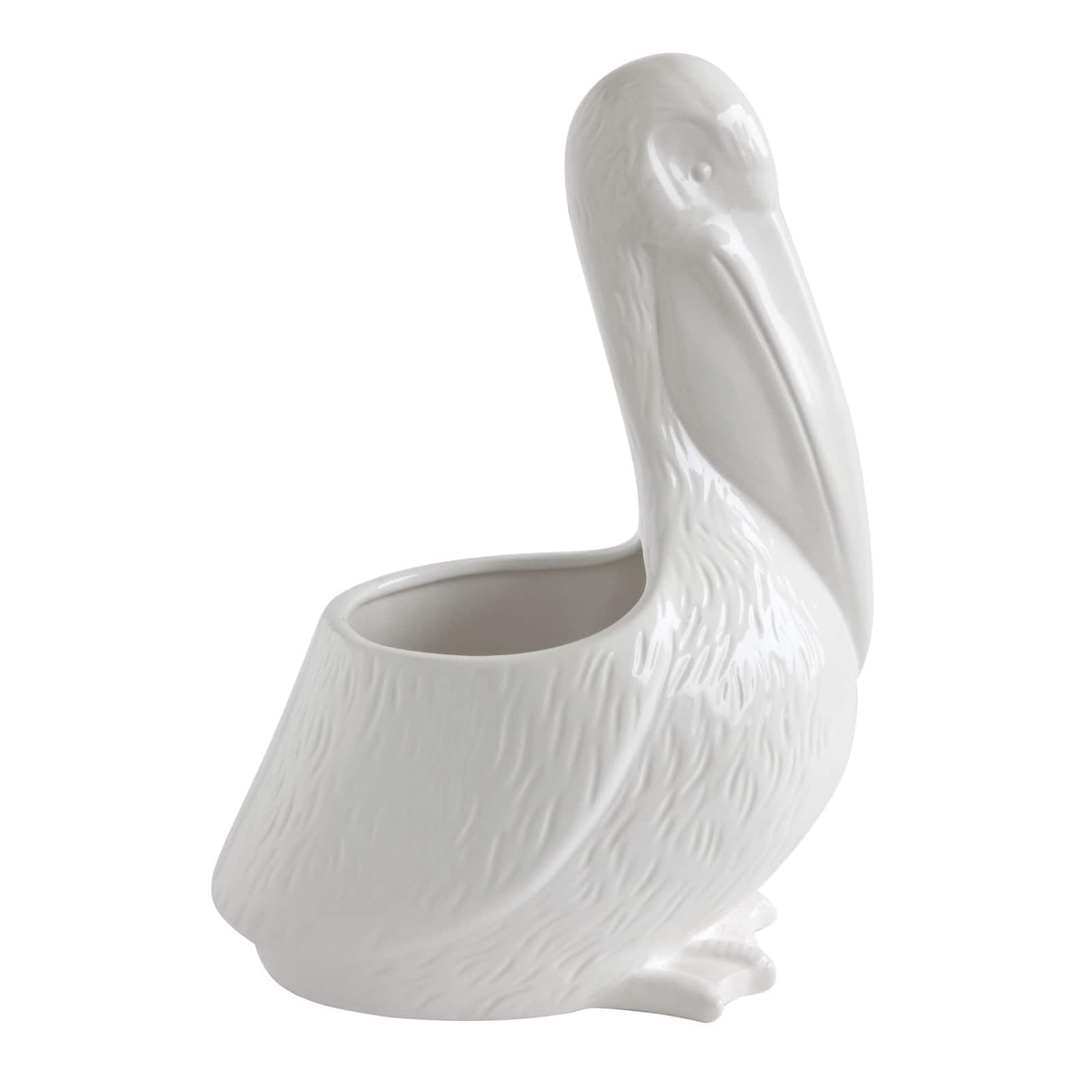 Hello Honey® 13.5" White Pelican Ceramic Planter