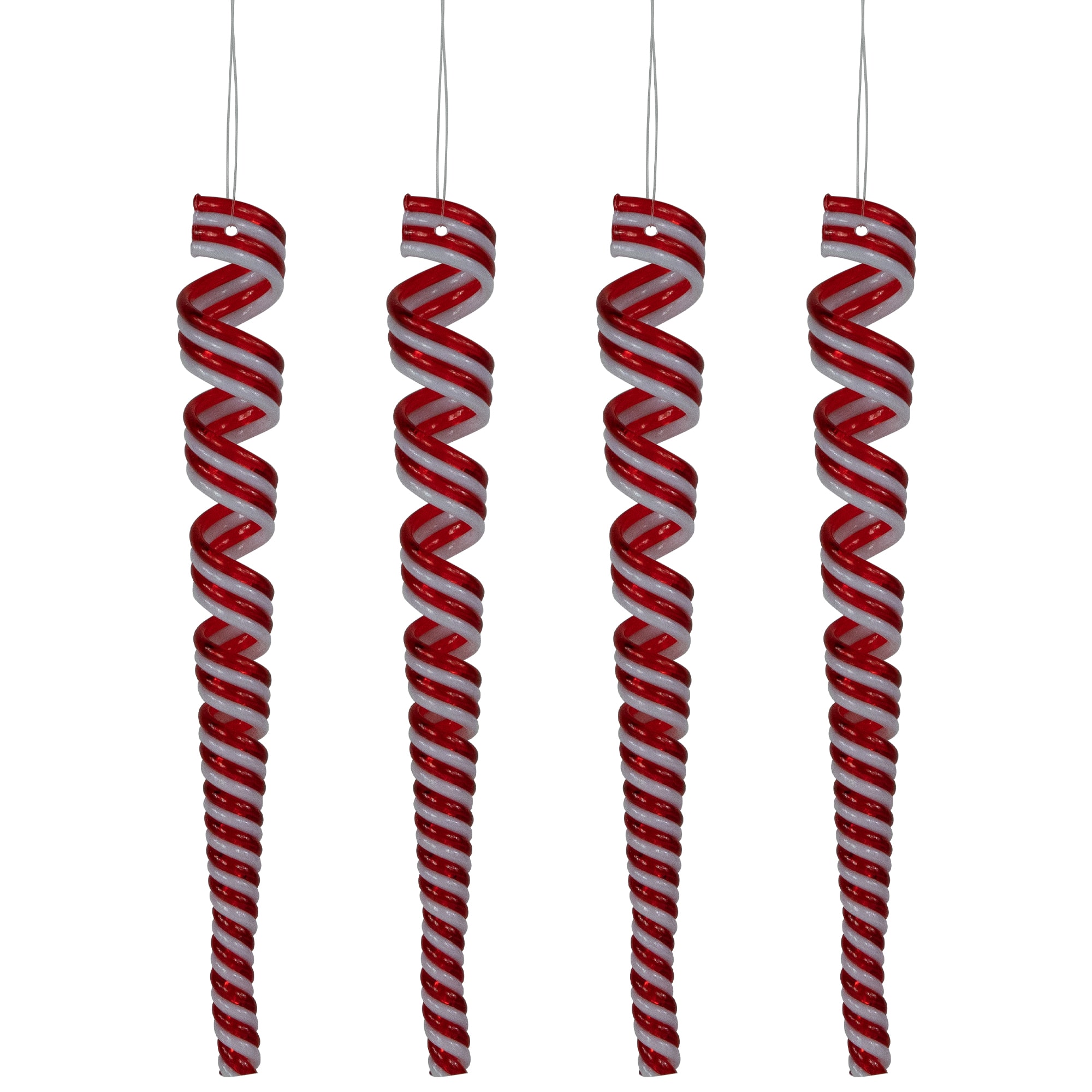 Pack of 4 Red and White Candy Curls Christmas Ornaments 7"