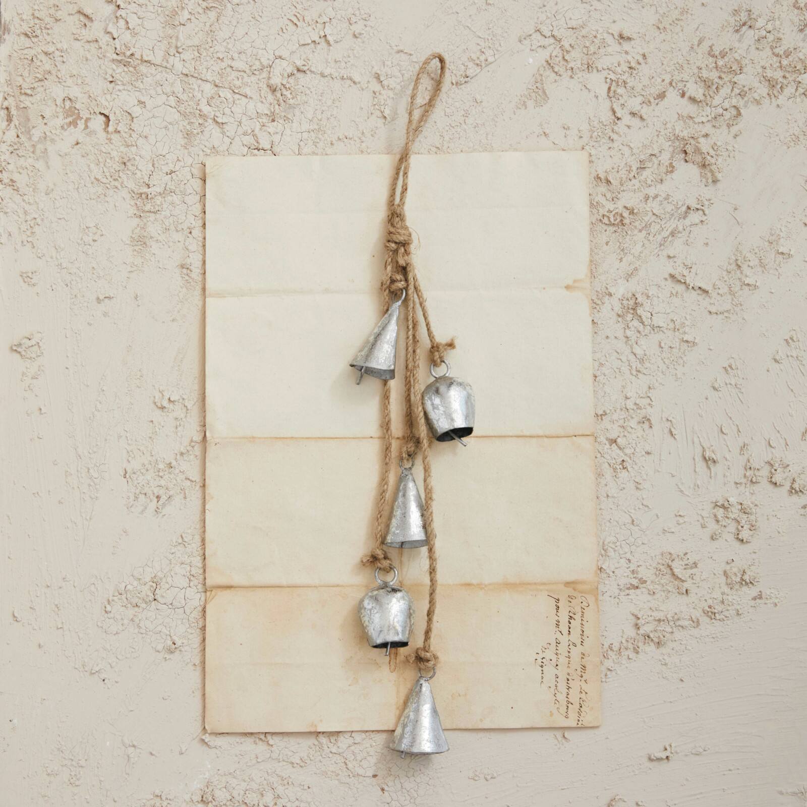 Hello Honey&#xAE; 12&#x22; Antique Silver Handmade Hanging Metal Bells with Jute Rope