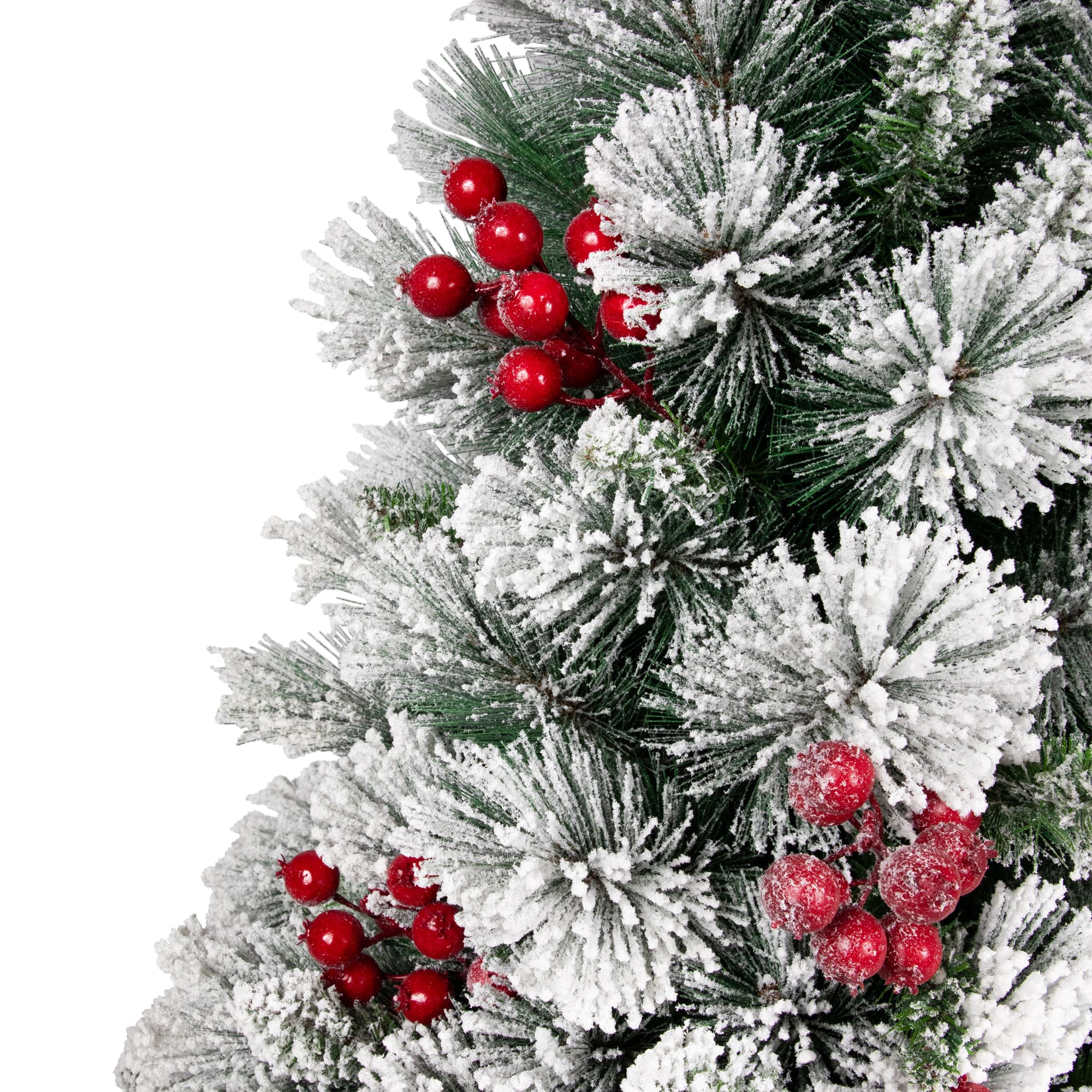 4.5ft. Unlit Flocked Fairfield Fir Full Artificial Christmas Tree with Red Berries