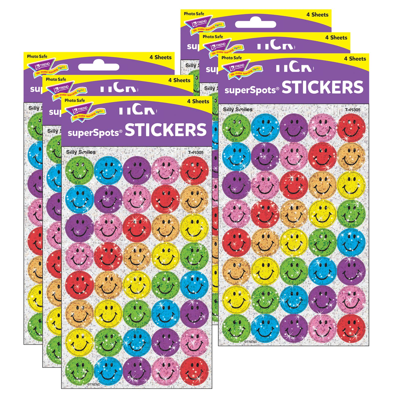 Trend Enterprises® superSpots® Silly Smiles Sparkle Stickers, 6 Packs of 160ct.