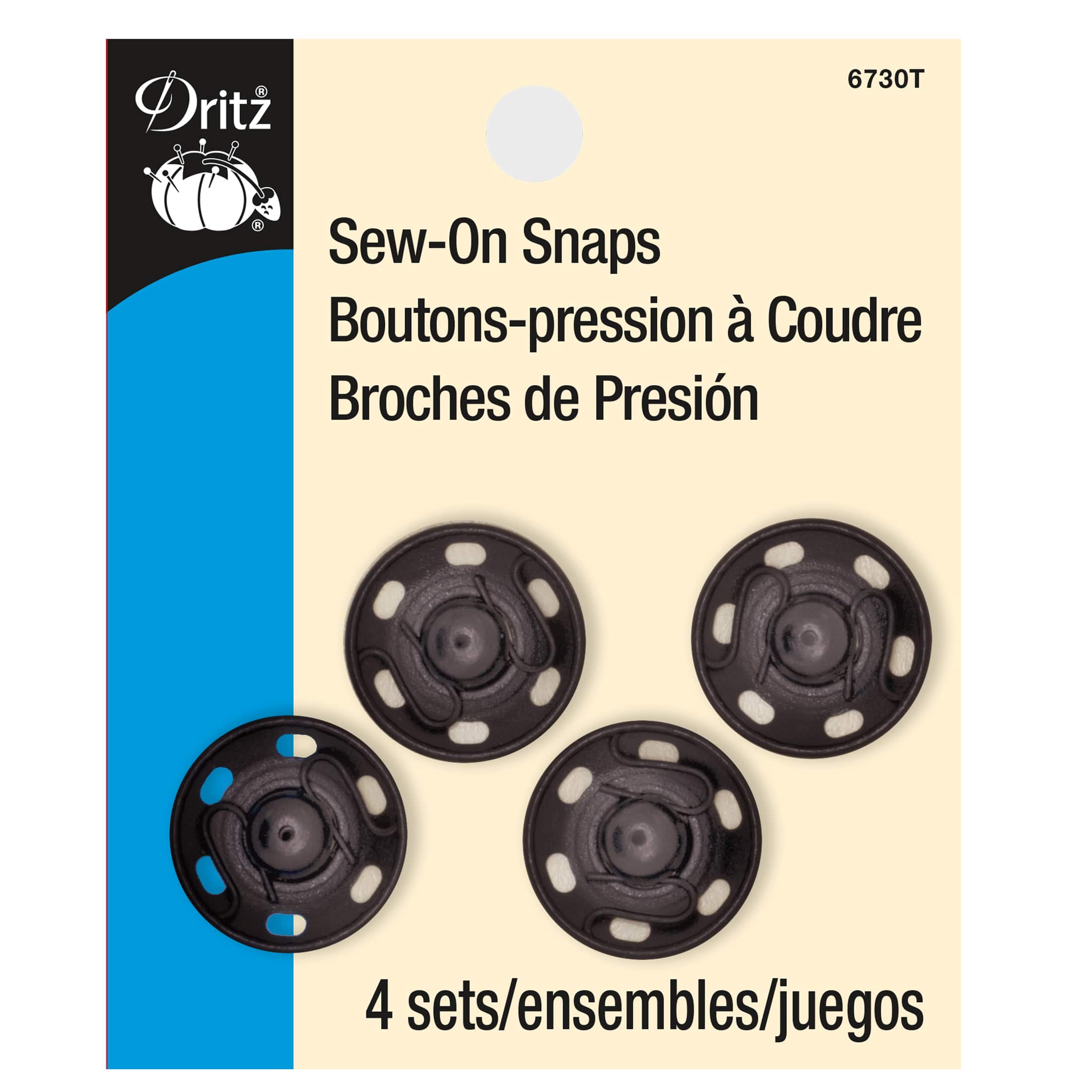Dritz 10 Sew-On Snaps Black Size 2/0