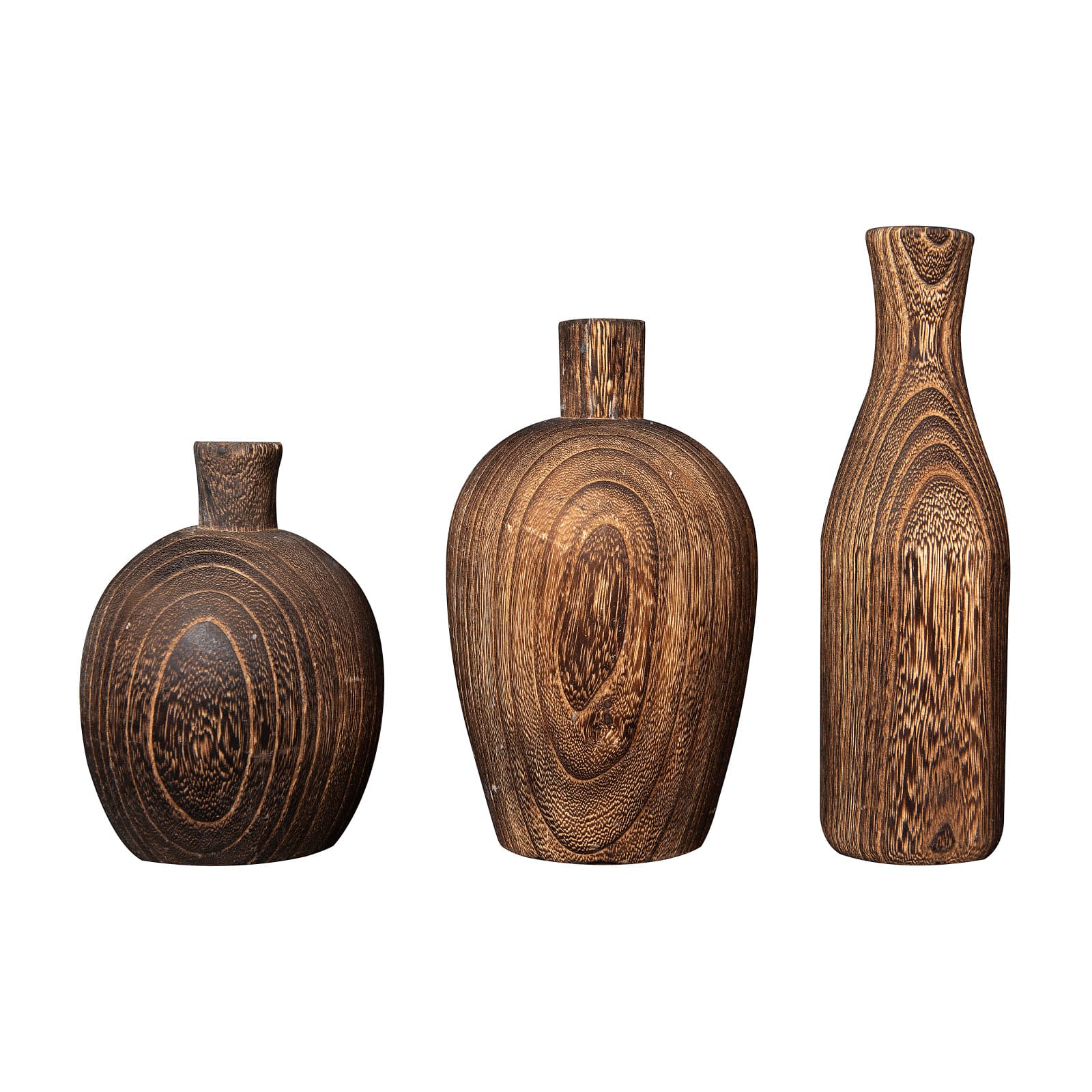 Hello Honey® Brown Paulownia Wood Vase with Black Charred Finish Set