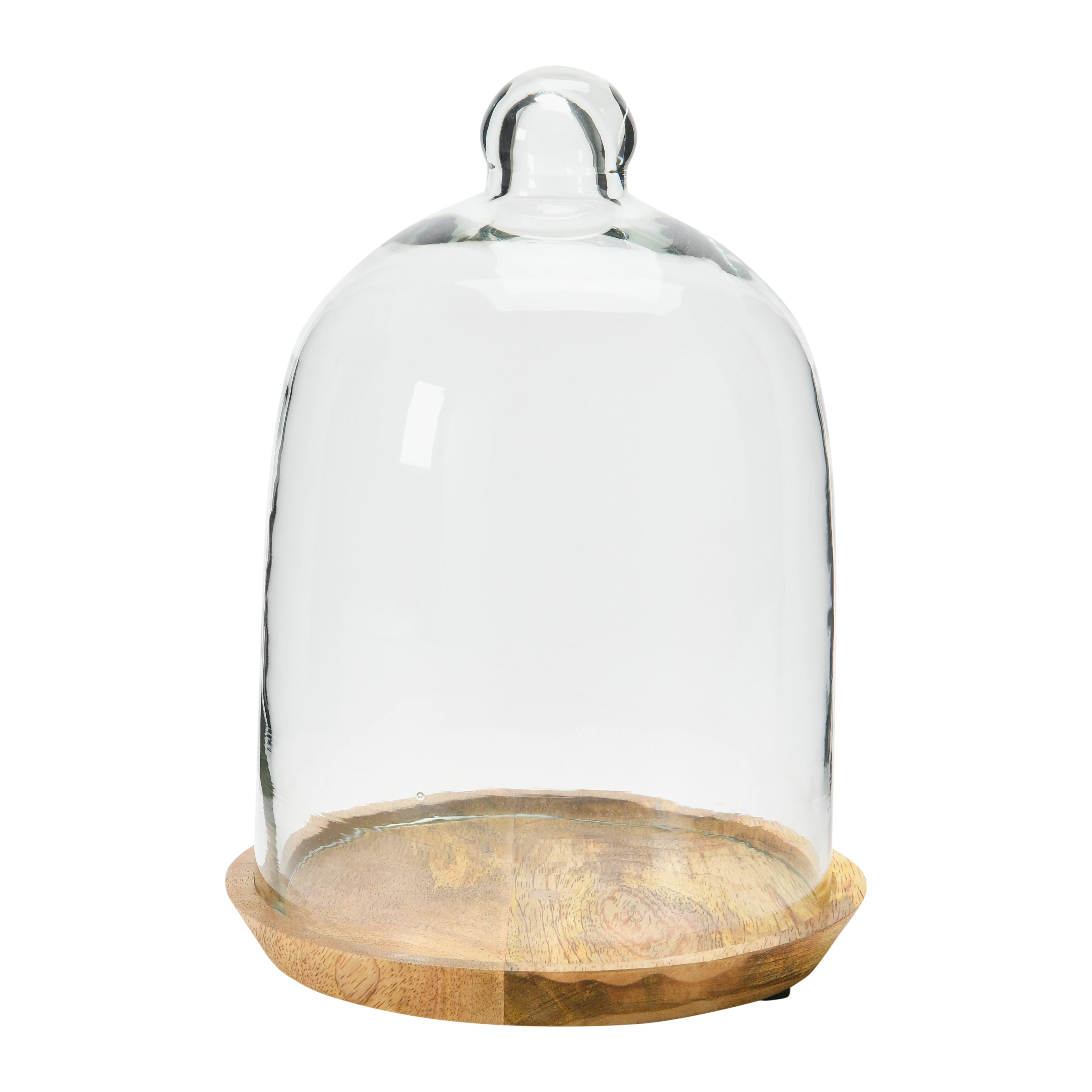 Hello Honey&#xAE; 8.7&#x22; Glass Cloche with Mango Wood Base