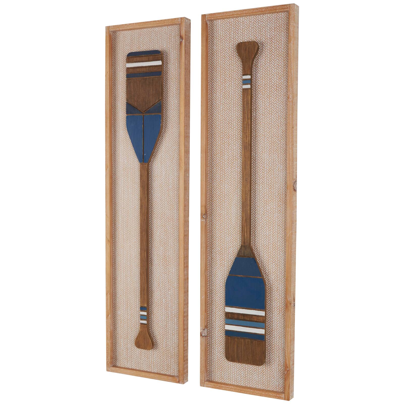 Brown Wood Paddle Wall Décor with Blue Accents & Chevron Pattern Set