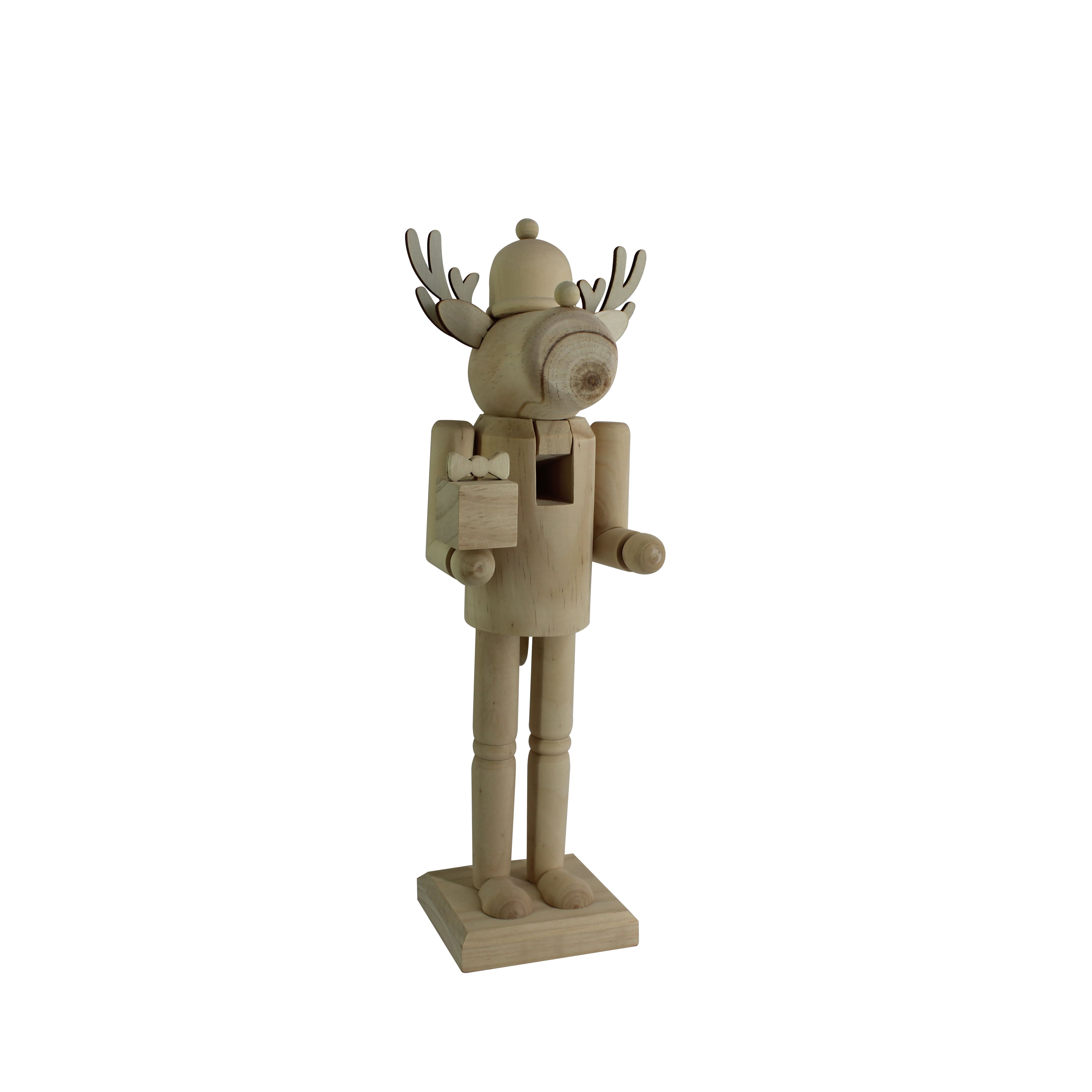 14&#x22; Reindeer with Gift DIY Pinewood Nutcracker by Make Market&#xAE;
