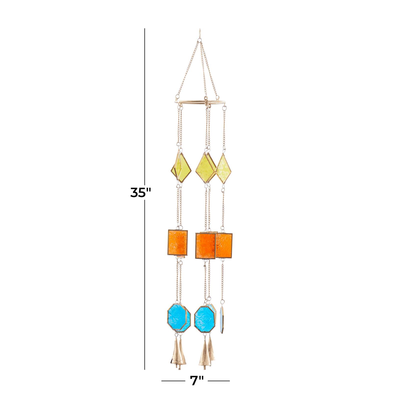 Multi Colored Contemporary Geometric Windchime, 7" x 2" x 35"