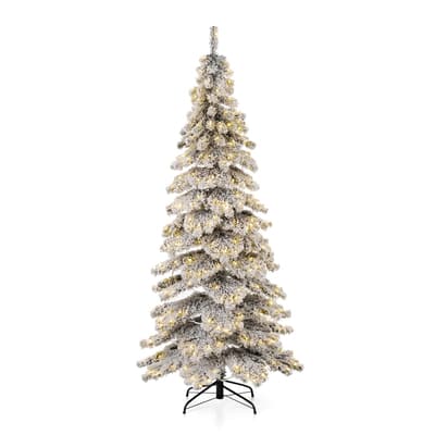 7.5ft Pre-Lit Flocked Layered Spruce Artificial Christmas Tree, Warm White LED Lights | Michaels