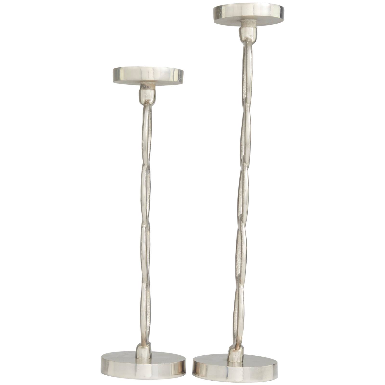 Silver Metal Geometric Candle Holder Set