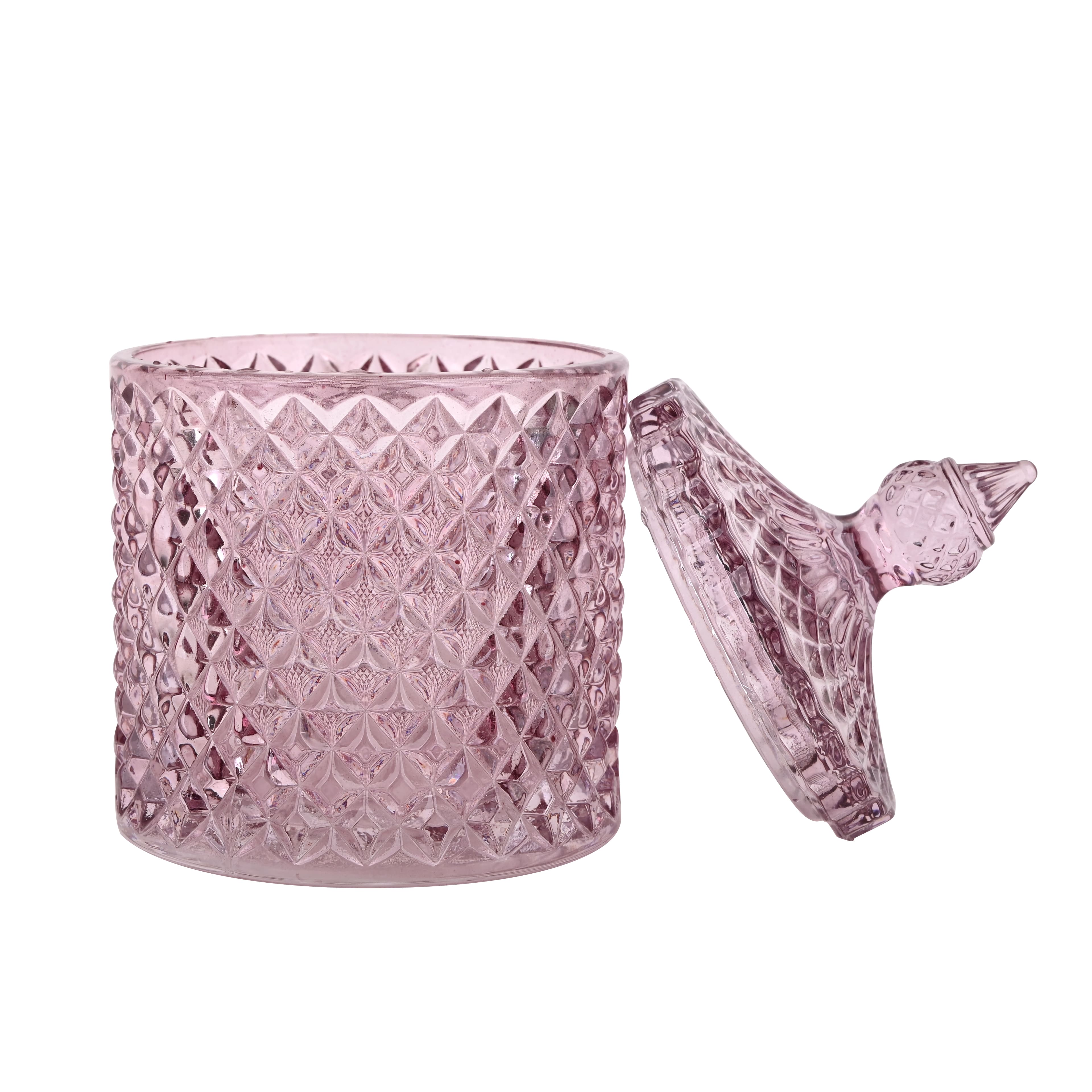 5&#x22; Pink Diamond Beveled Glass Container with Lid by Ashland&#xAE;