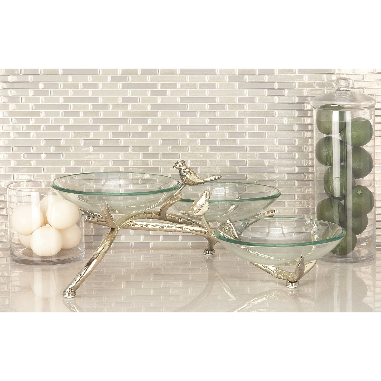 Green Glass and Metal Glam Serving Bowls, 9&#x22; x 22&#x22; x 20&#x22;