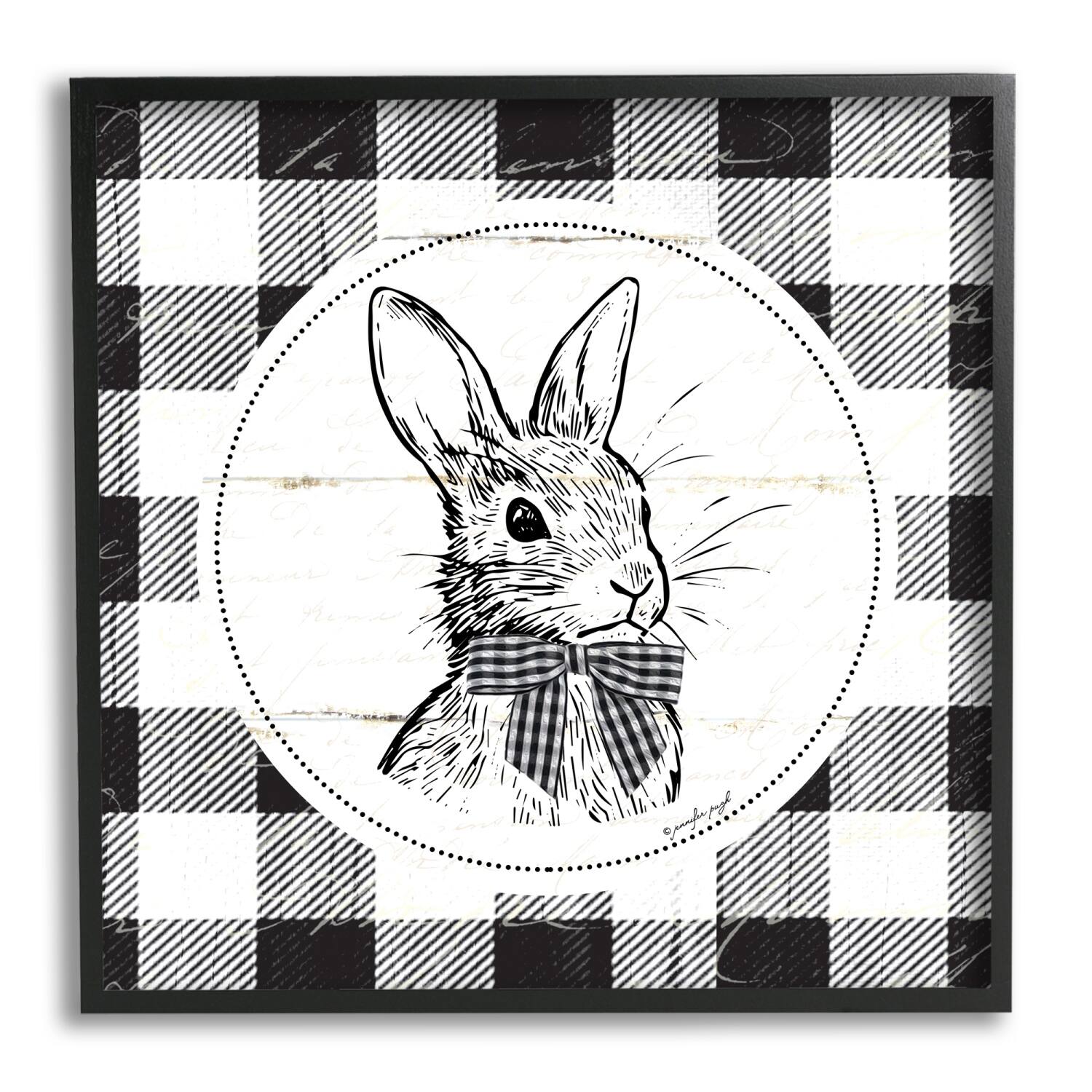 Stupell Industries Detailed Easter Bunny Drawing Spring Plaid Border Framed Giclee Art