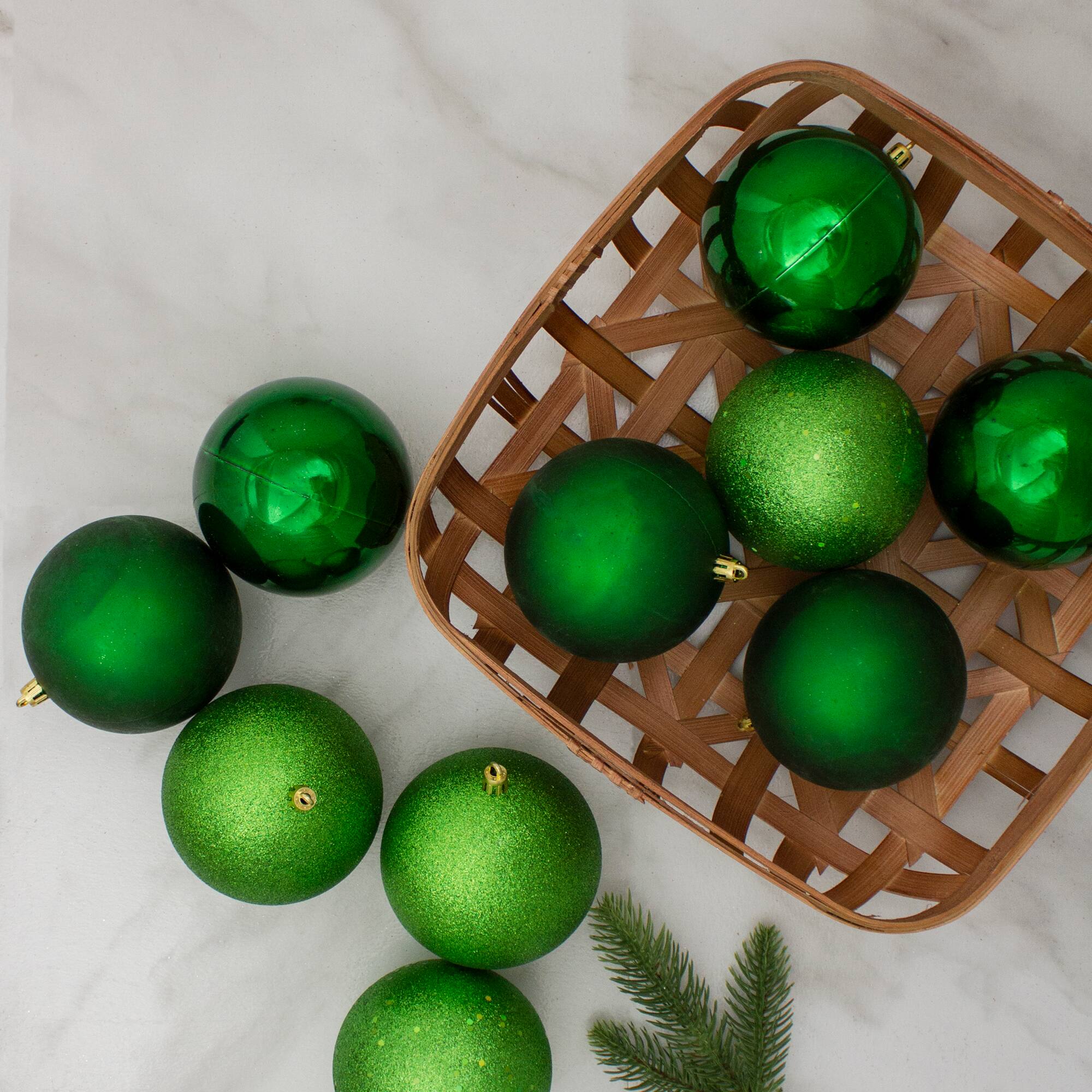 12ct. 4" 4-Finish Green Shatterproof Ball Ornaments