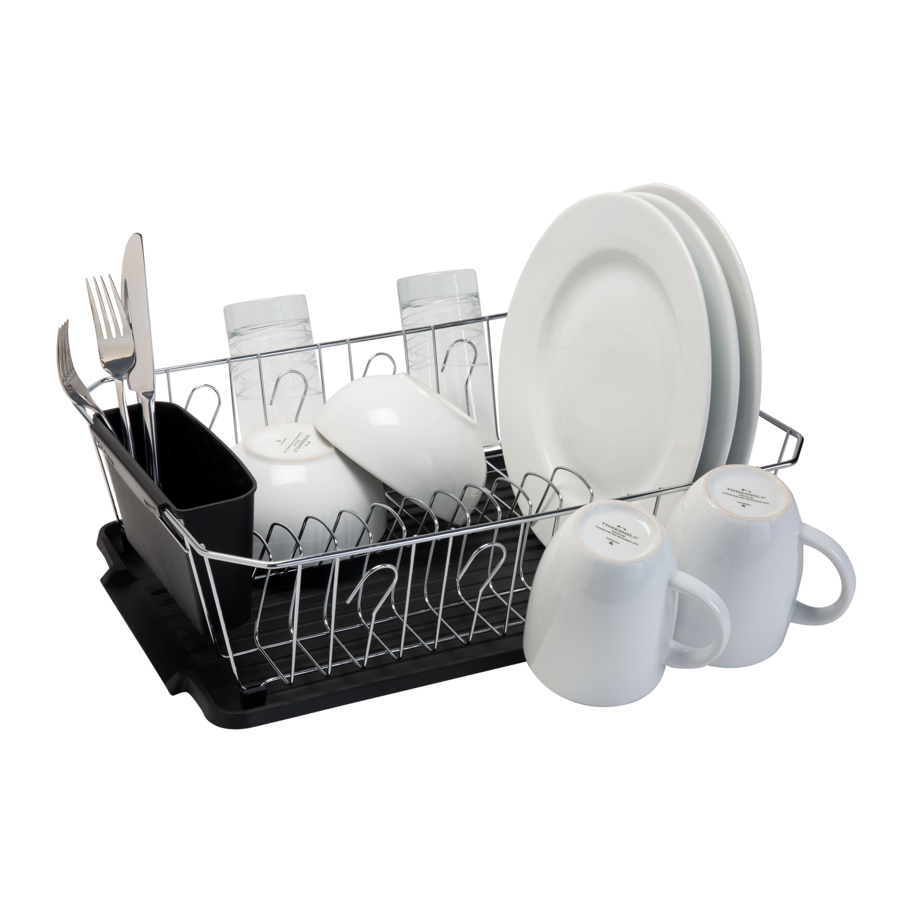 Kitchen Details Black 3-Piece Chrome Dish Rack Set