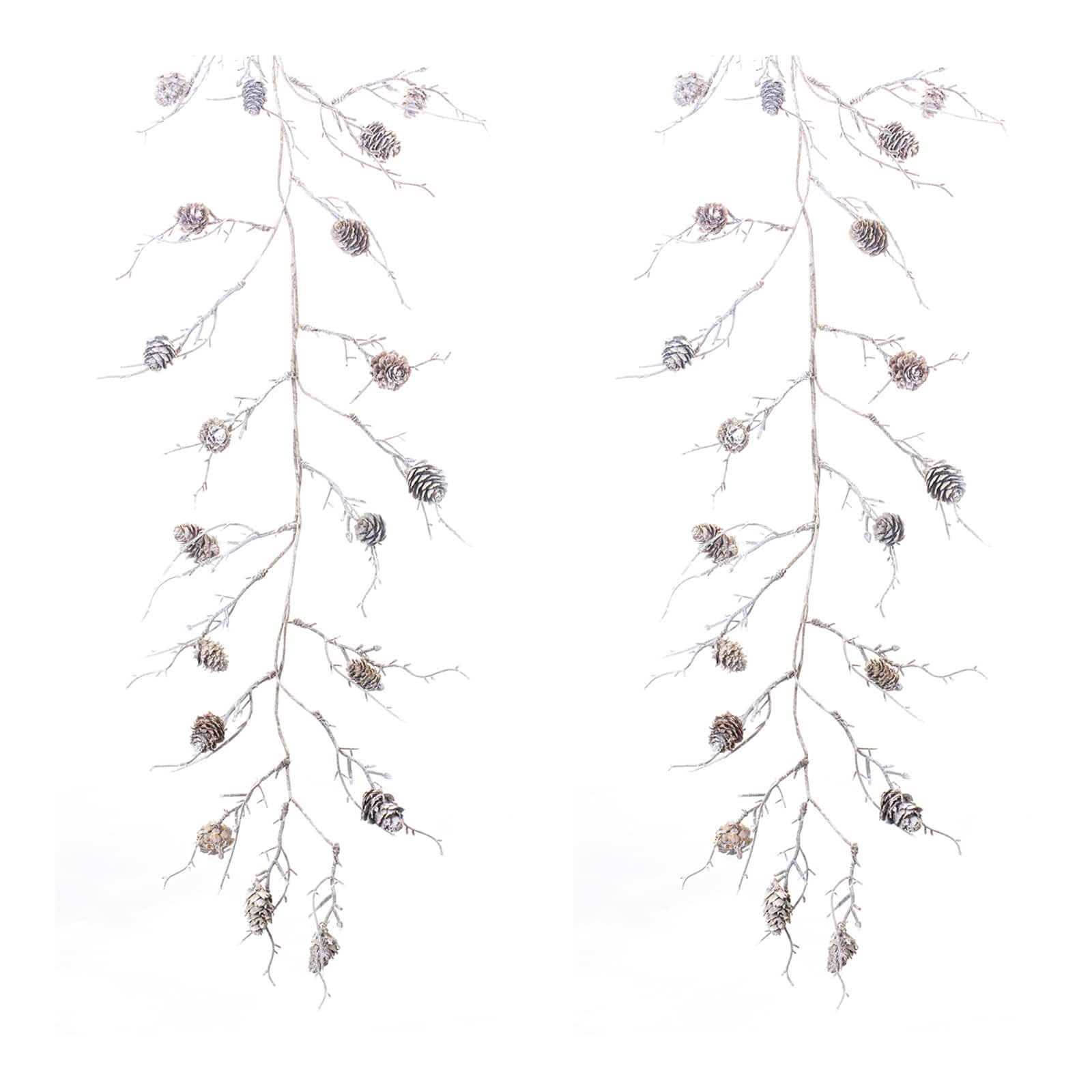 5.5ft. Christmas Pinecone Flocked Twig Garlands, 2ct.