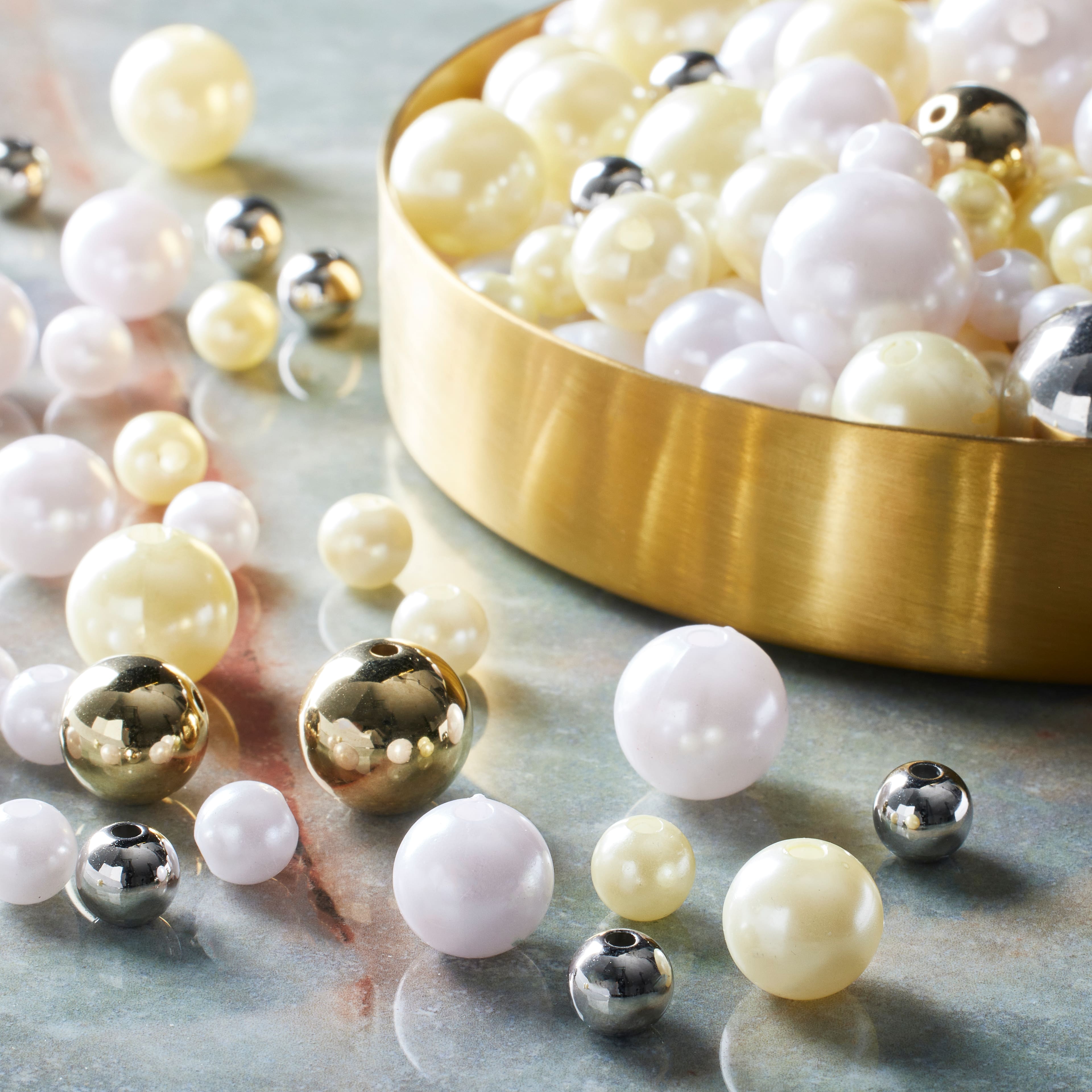 6 Pack: White, Cream & Gold Pearl Plastic Mix Craft Beads by Bead Landing®
