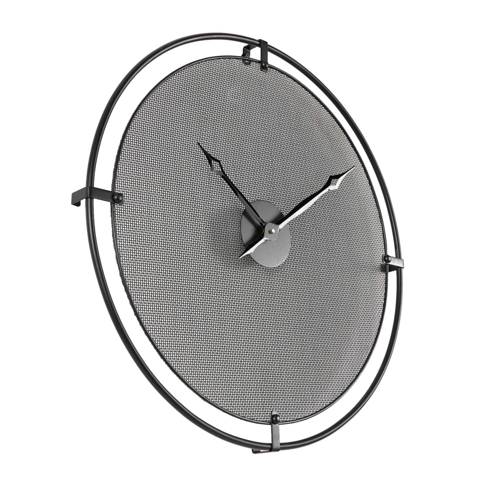 Industrial Black Metal &#x26; Gray Mesh Wall Clock