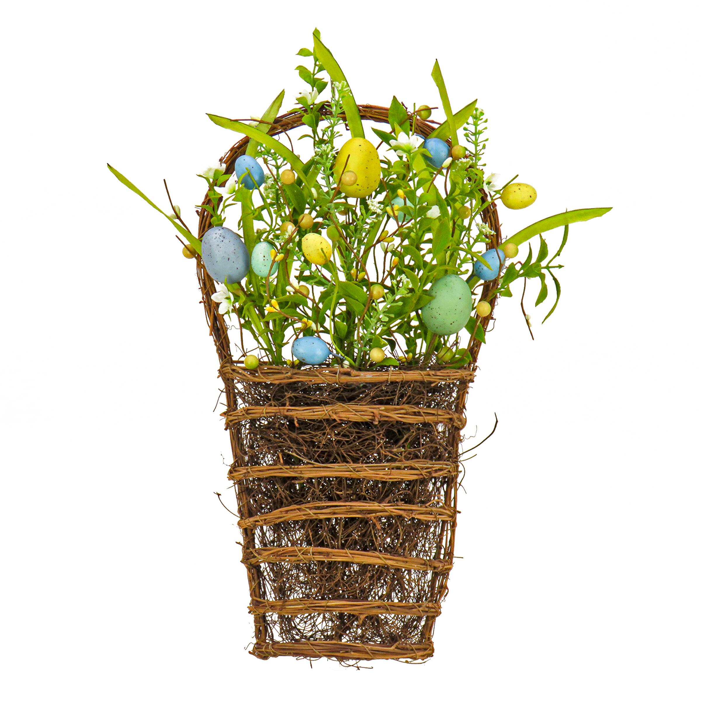 18" Spring Flowers & Eggs Wall Basket