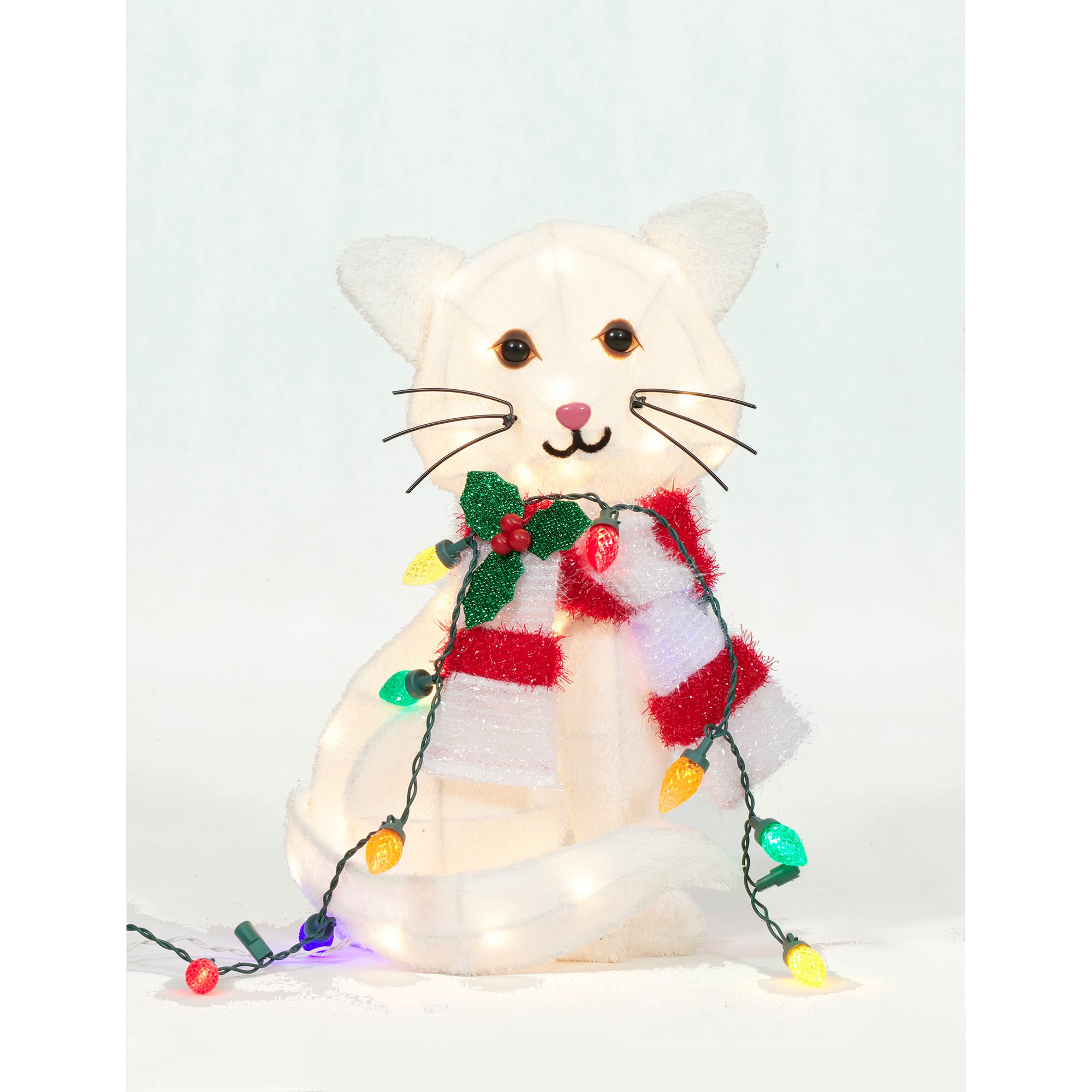 20" Plush Cat Sculpture with LED String Lights