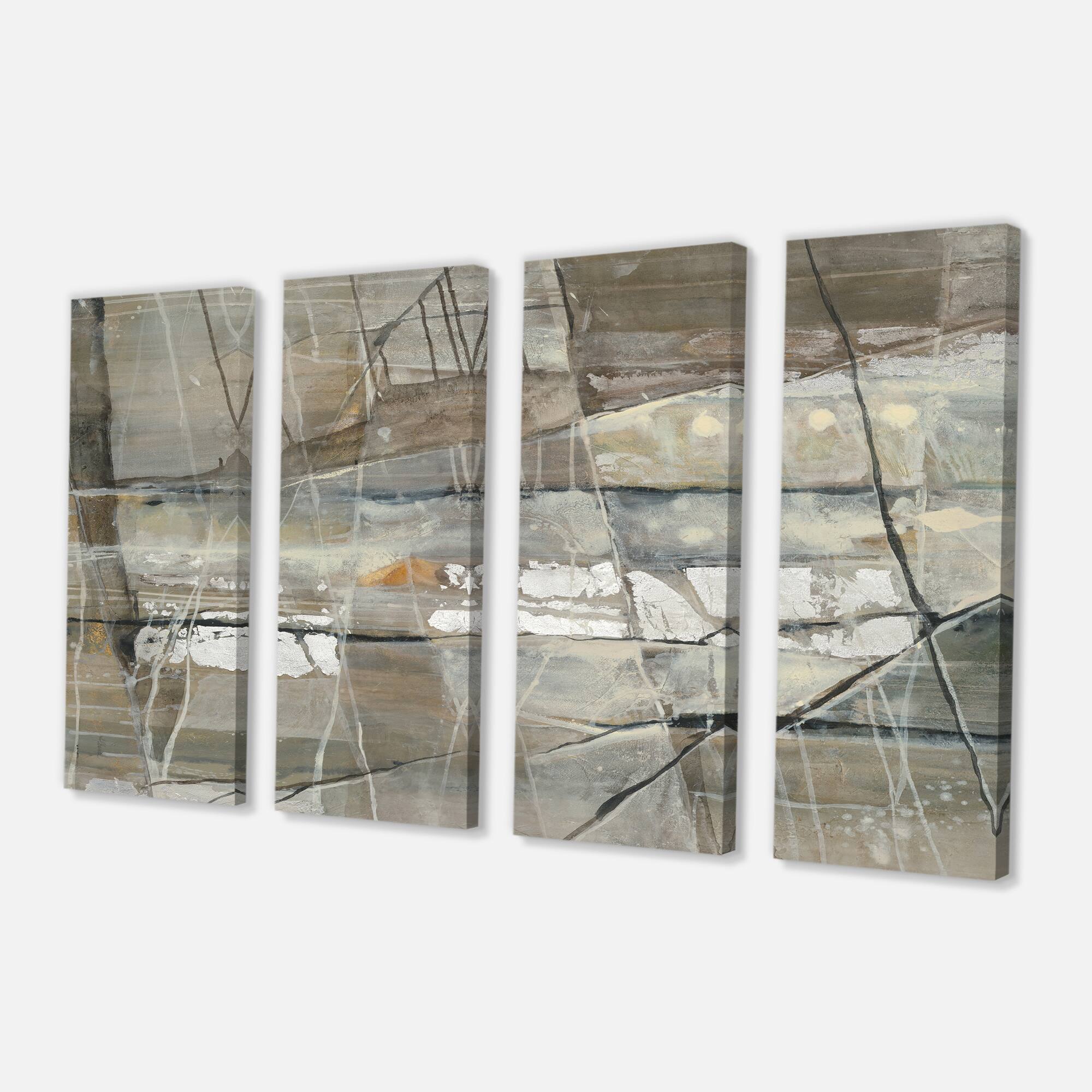 Designart - Grey Silver Geometric Composition - Modern Canvas Art