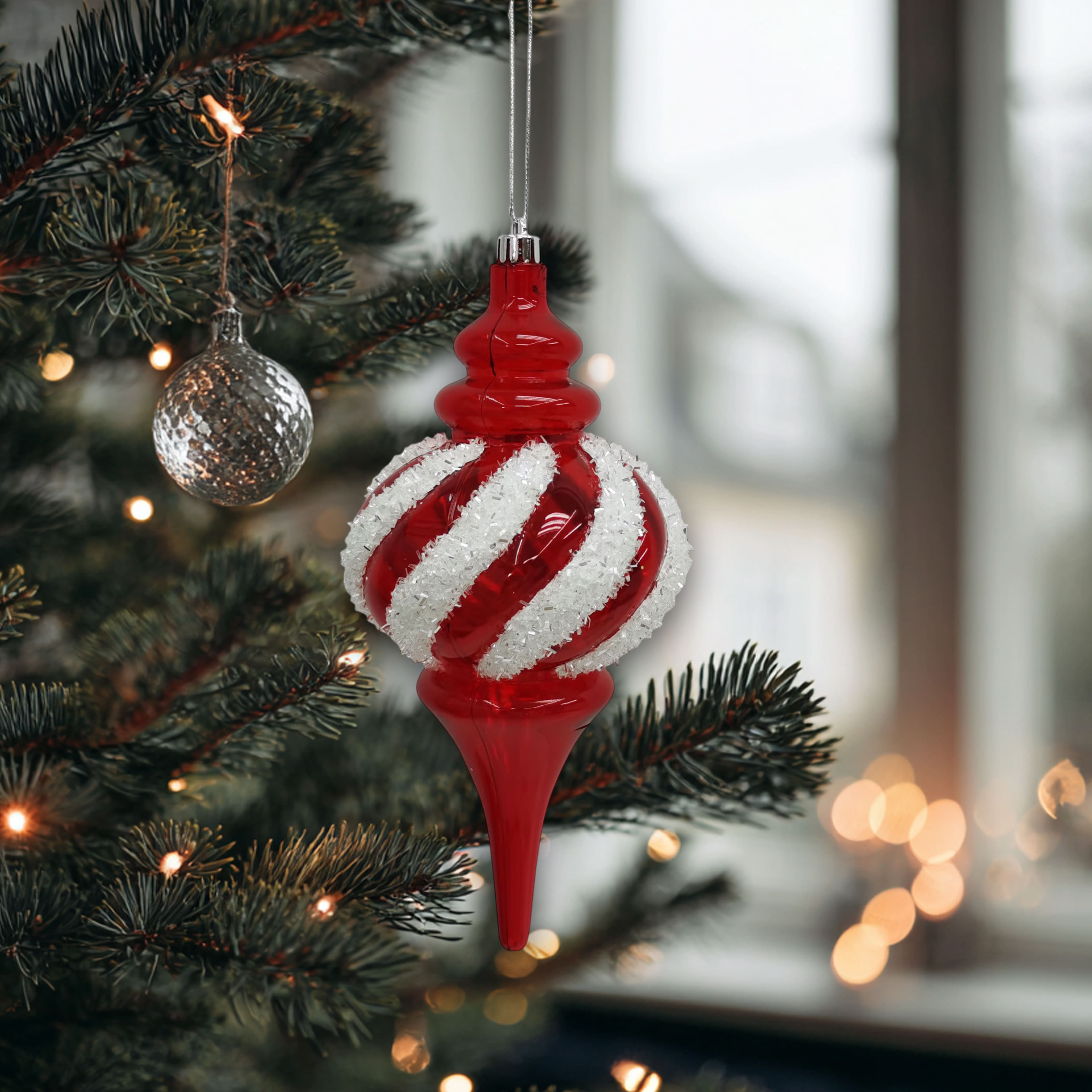 10.25&#x22; Red &#x26; White Tinsel Twist Jumbo Finial Ornament by Ashland&#xAE;
