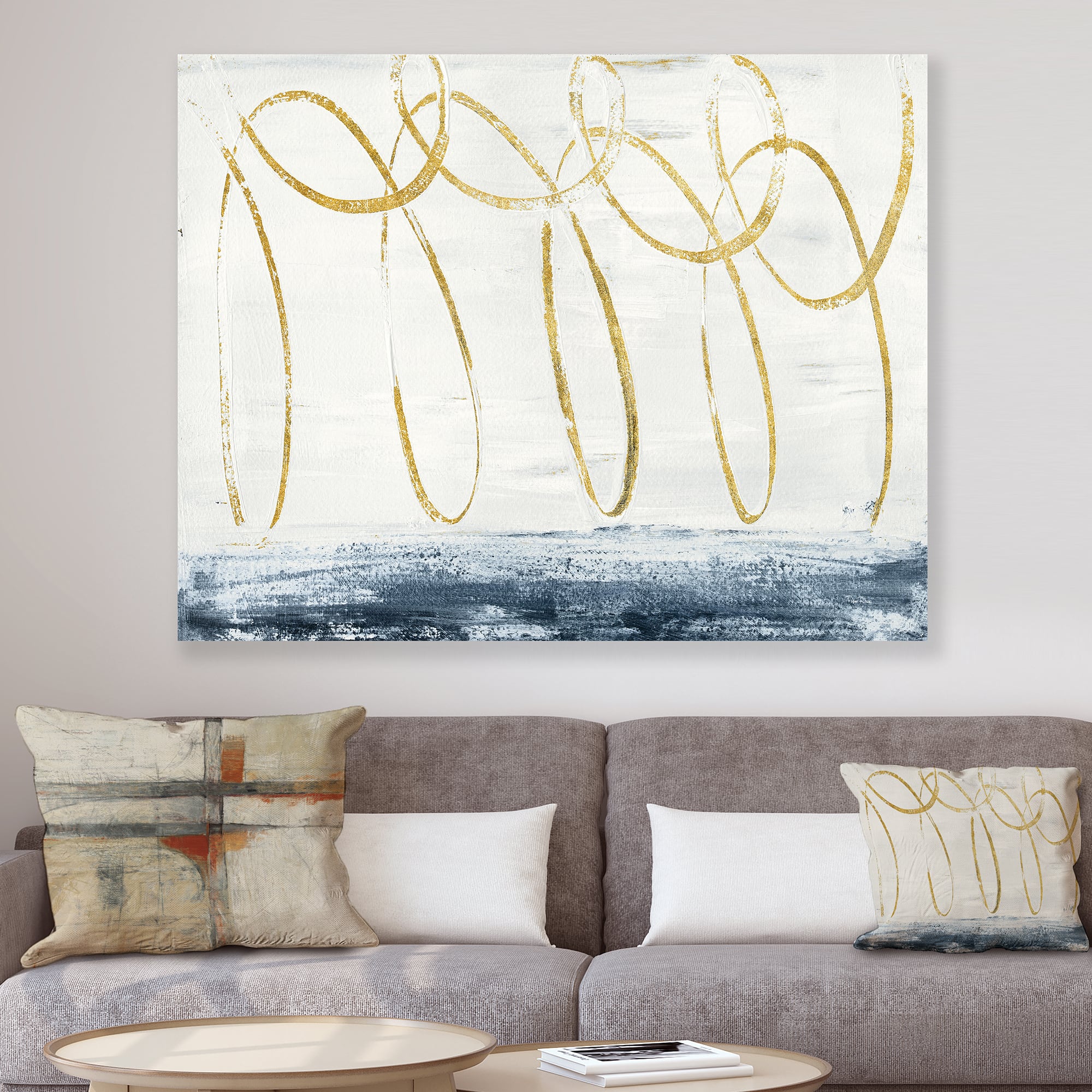 Designart - Gold Abstract Geometric Shape - Modern Transitional Canvas Art