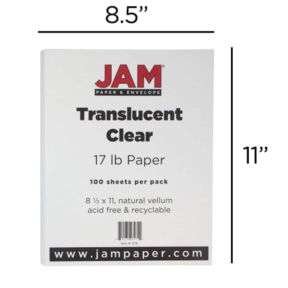 JAM Paper Translucent Clear 8.5&#x22; x 11&#x22; 17lb. Vellum Paper