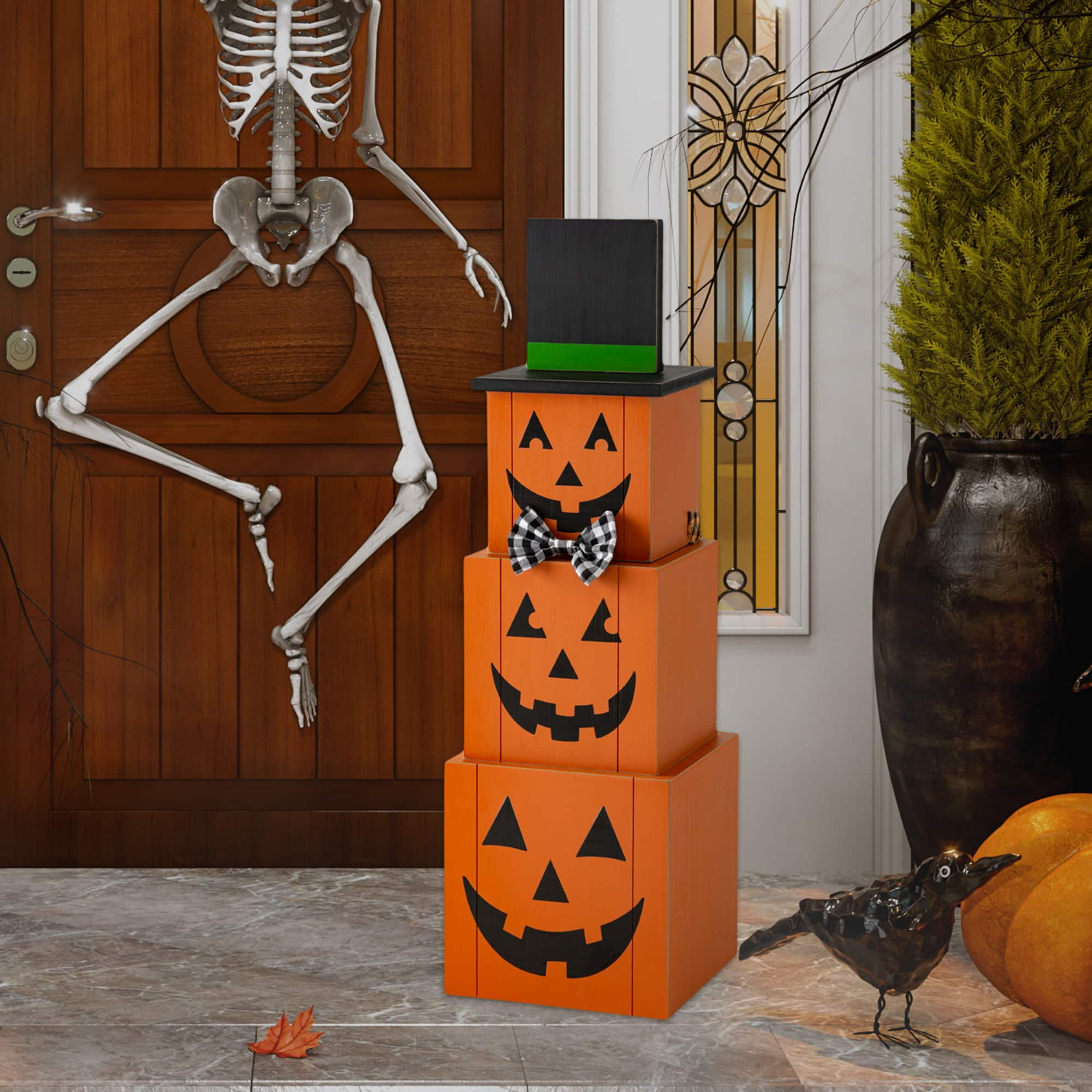 Glitzhome&#xAE; 36&#x22; Double Sided Stacked Pumpkins Halloween Porch Decor