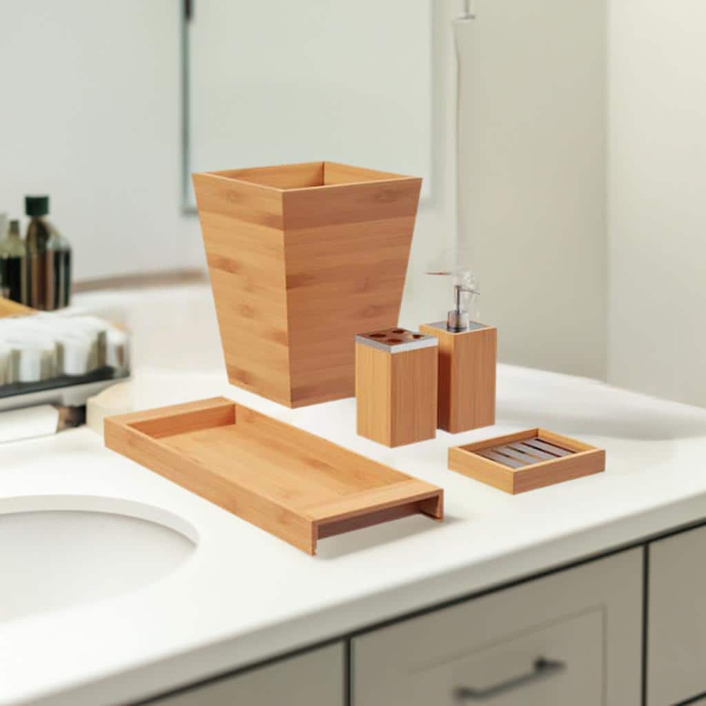 Hastings Home Bamboo Bathroom Accessories Set