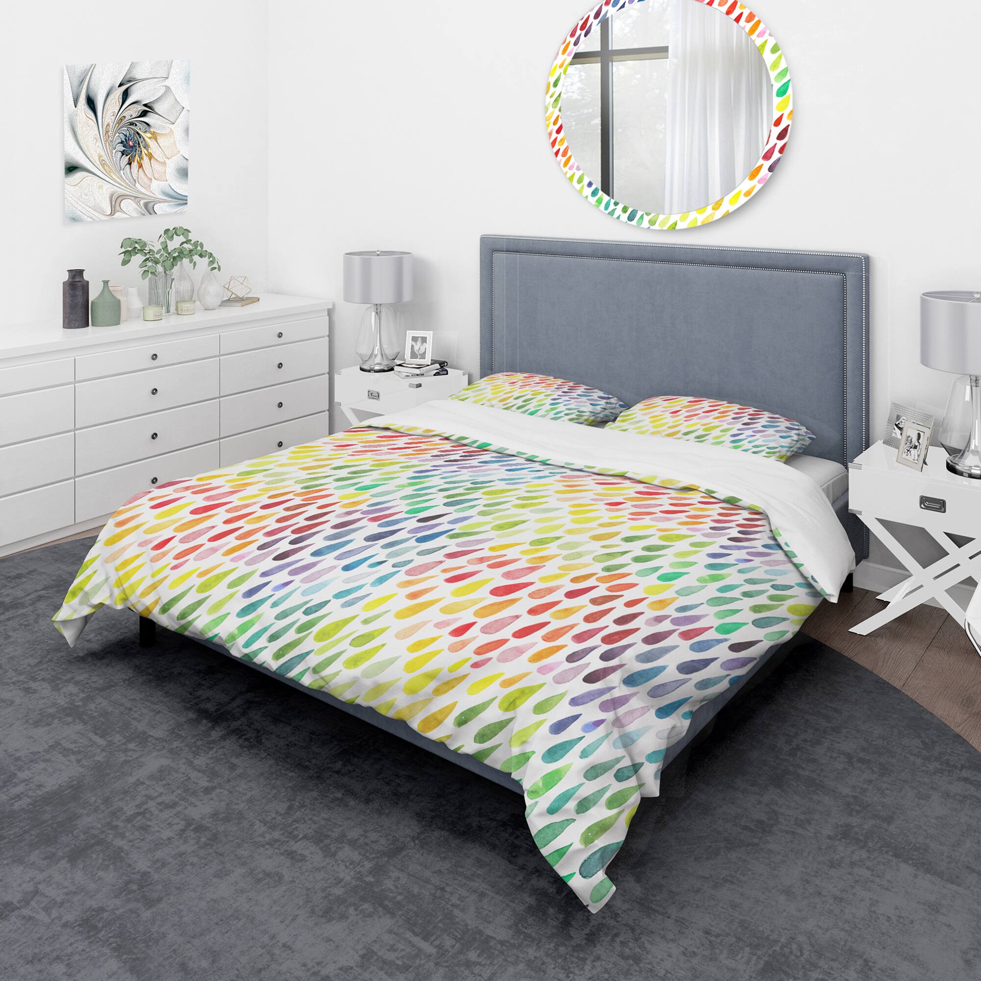 Designart &#x27;Collection of Paint Splash Watercolor Drops&#x27; Modern &#x26; Contemporary Bedding Set - Duvet Cover &#x26; Shams
