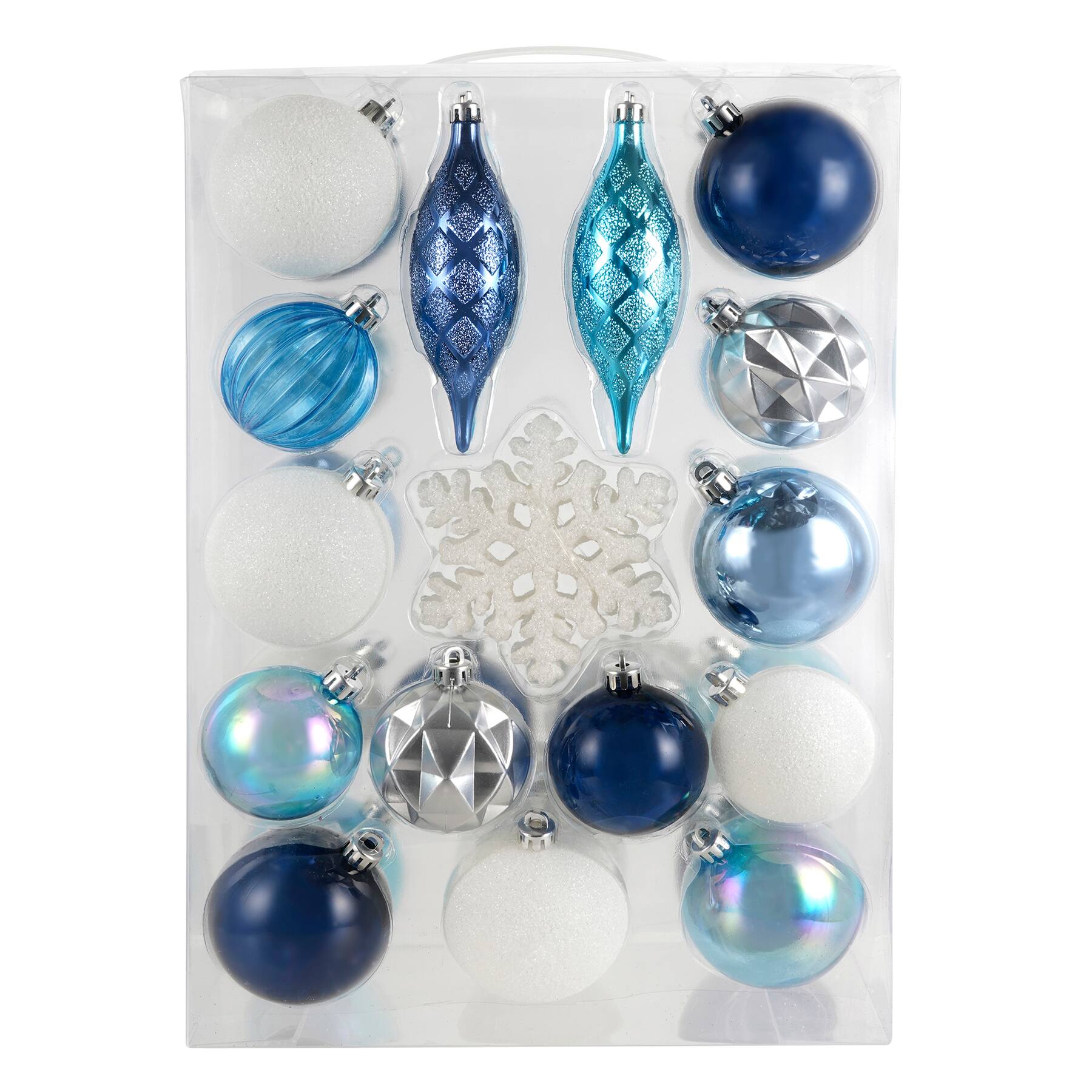 Assorted 40ct. Silver & Blue Shatterproof Plastic Mixed Ornaments by