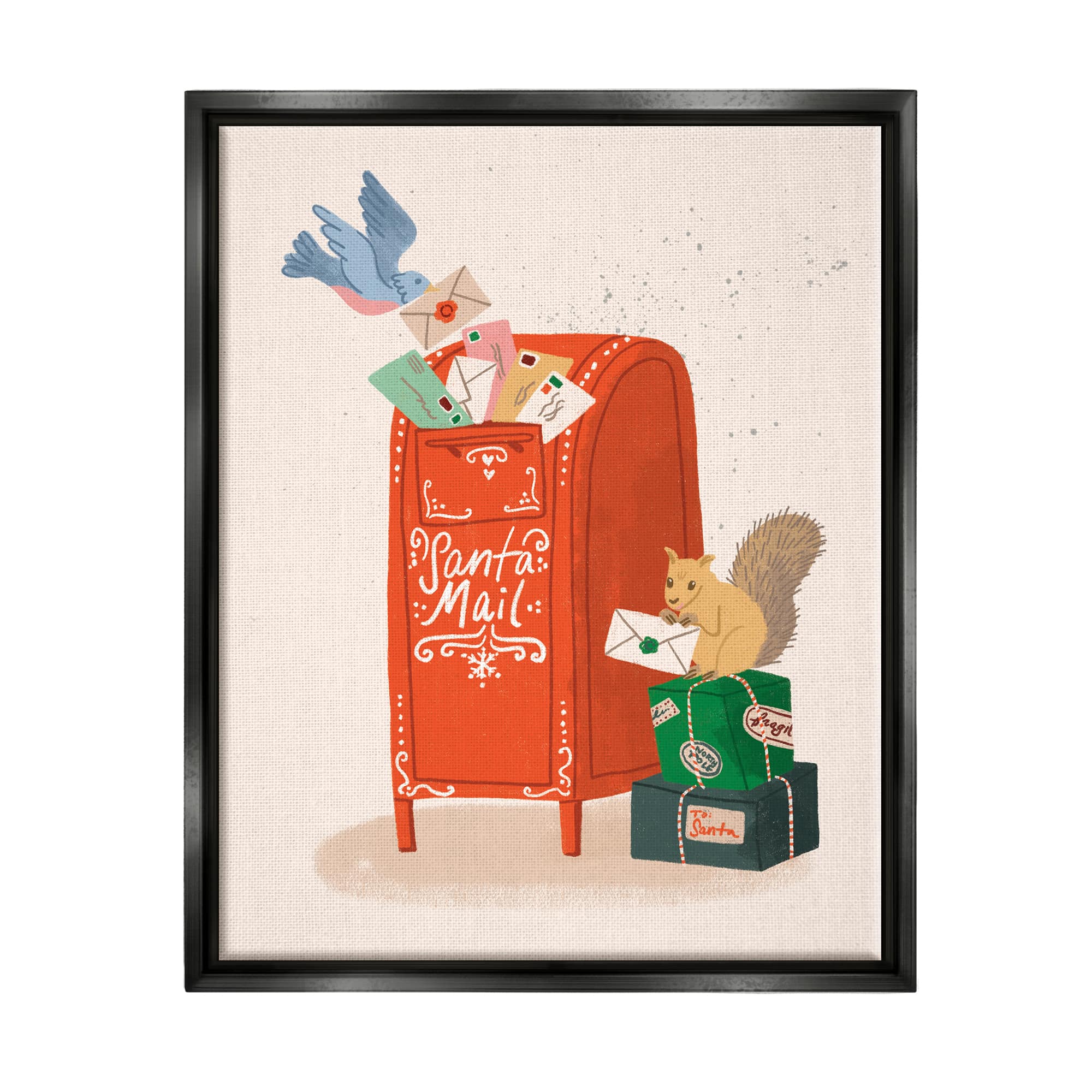 Stupell Industries Santa Mail Holiday Parcels Letters Framed Floater Canvas Wall Art