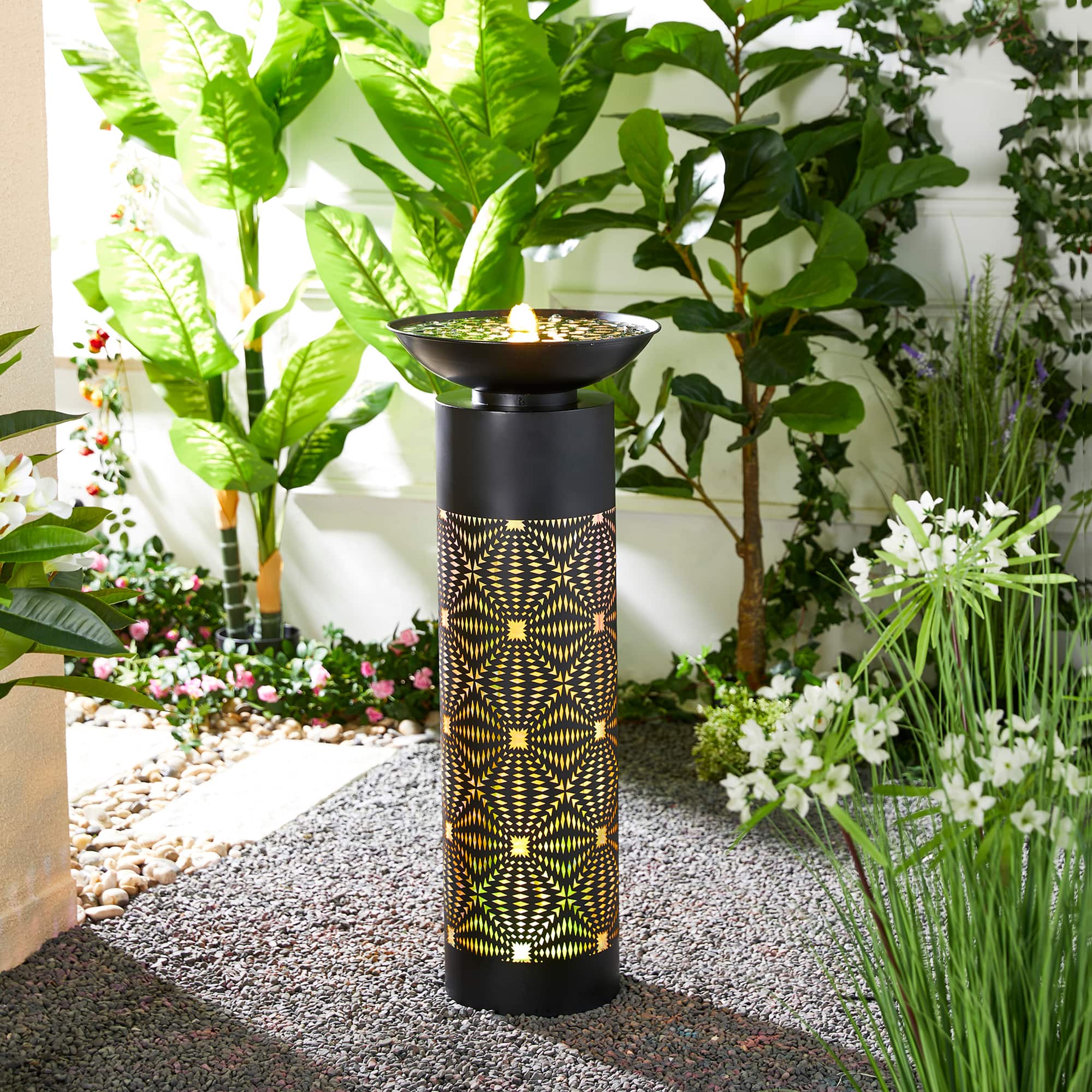 Glitzhome&#xAE; 35.75&#x22; Metal LED Cutout Pattern Outdoor Fountain