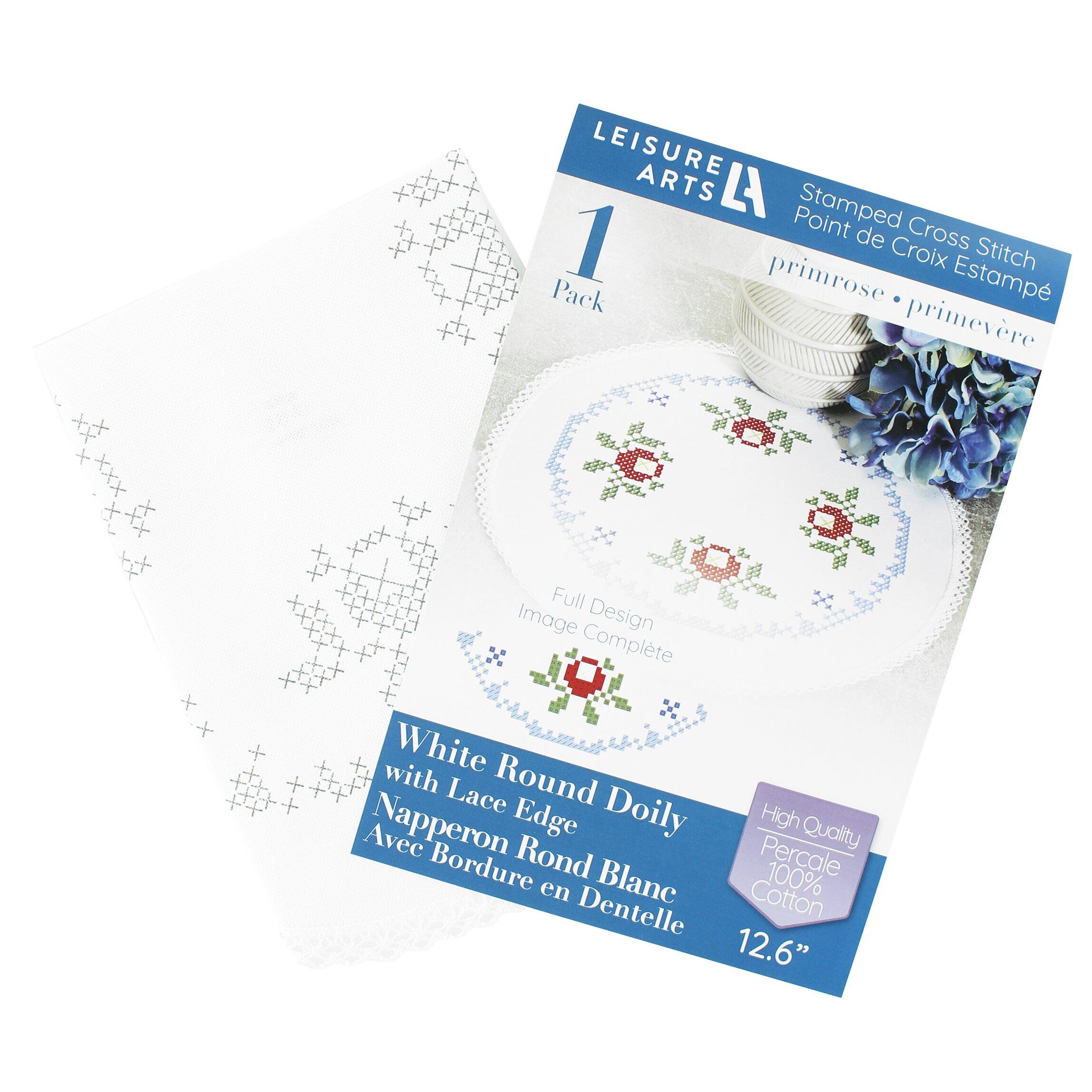Leisure Arts® White Round Primrose Cross Stitch Doily