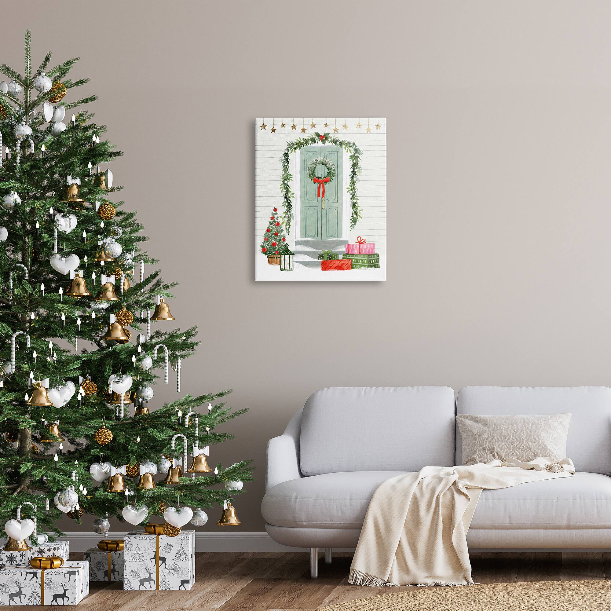 Stupell Industries Christmas Presents Wreath Doorstep Canvas Wall Art