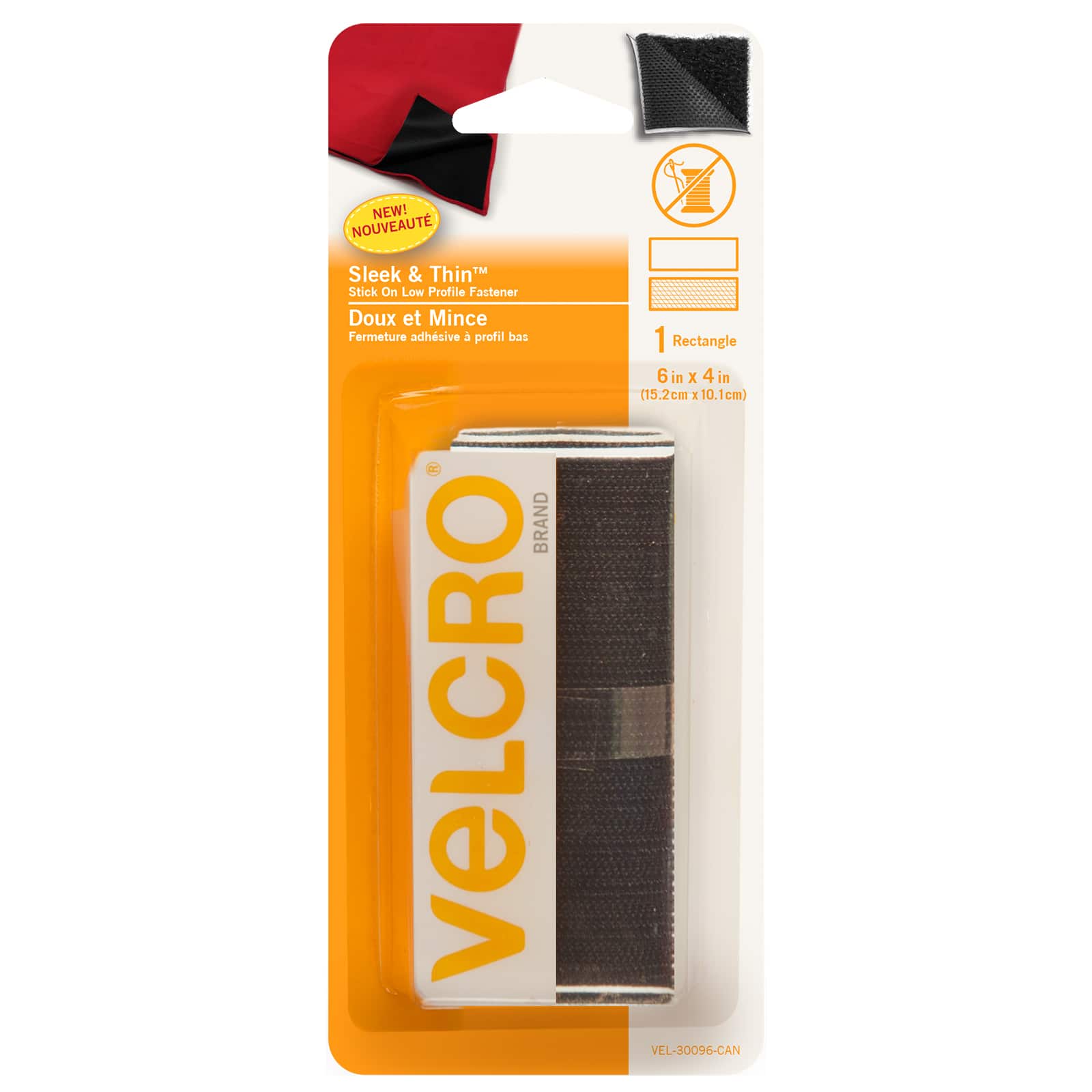 VELCRO&#xAE; Brand Sleek &#x26; Thin&#x2122; Black Stick On Fastener Rectangle