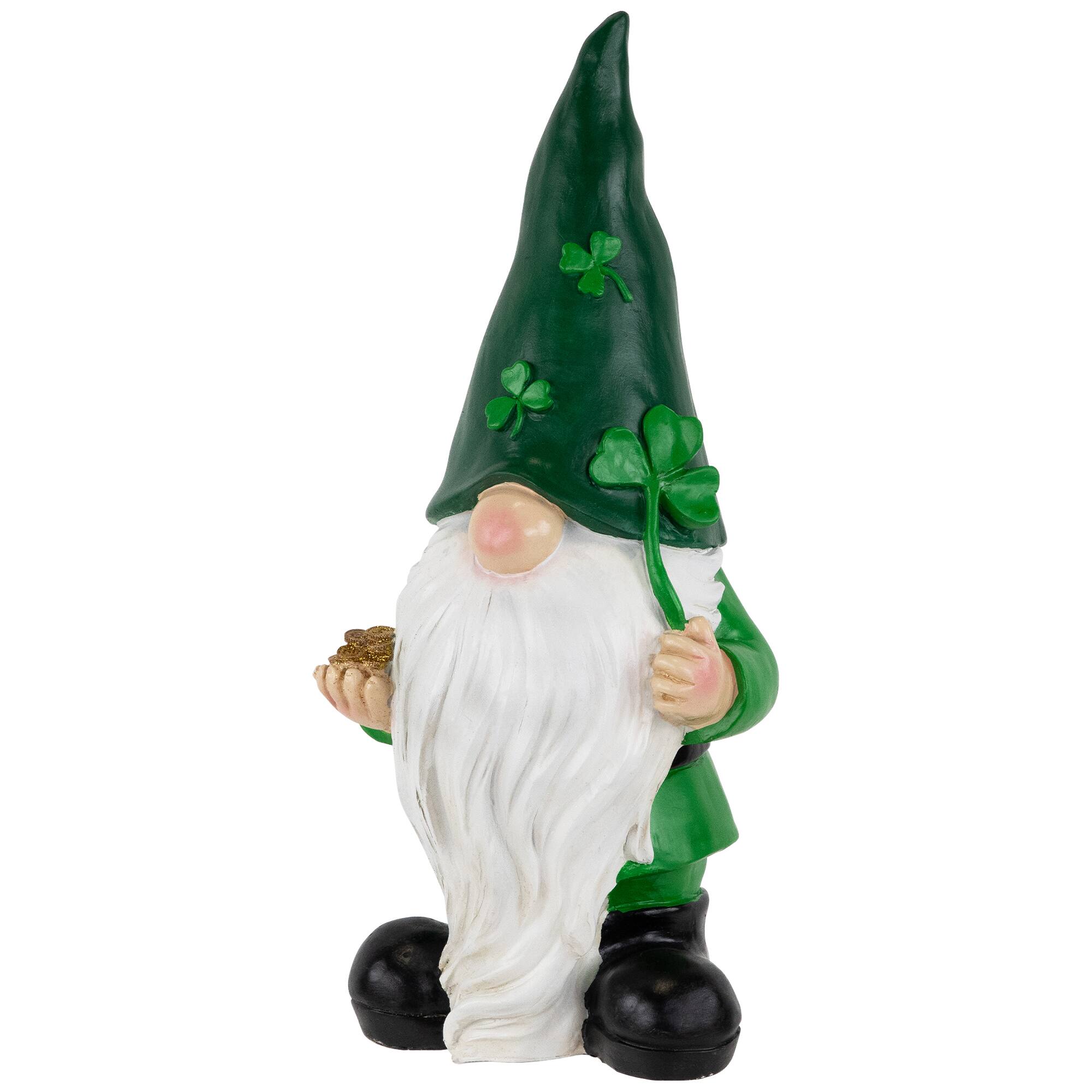 16.25" St. Patrick's Day Shamrock Gnome Outdoor Garden Statue