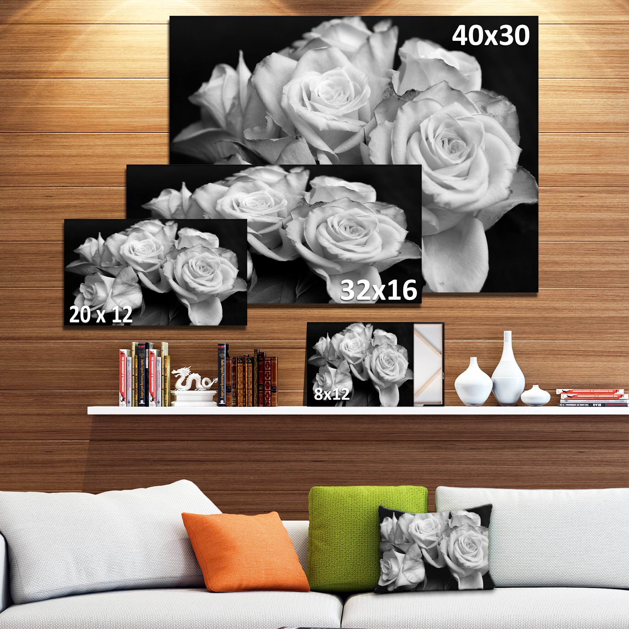 Designart - Bunch of Roses Black and White - Floral Art Canvas Print