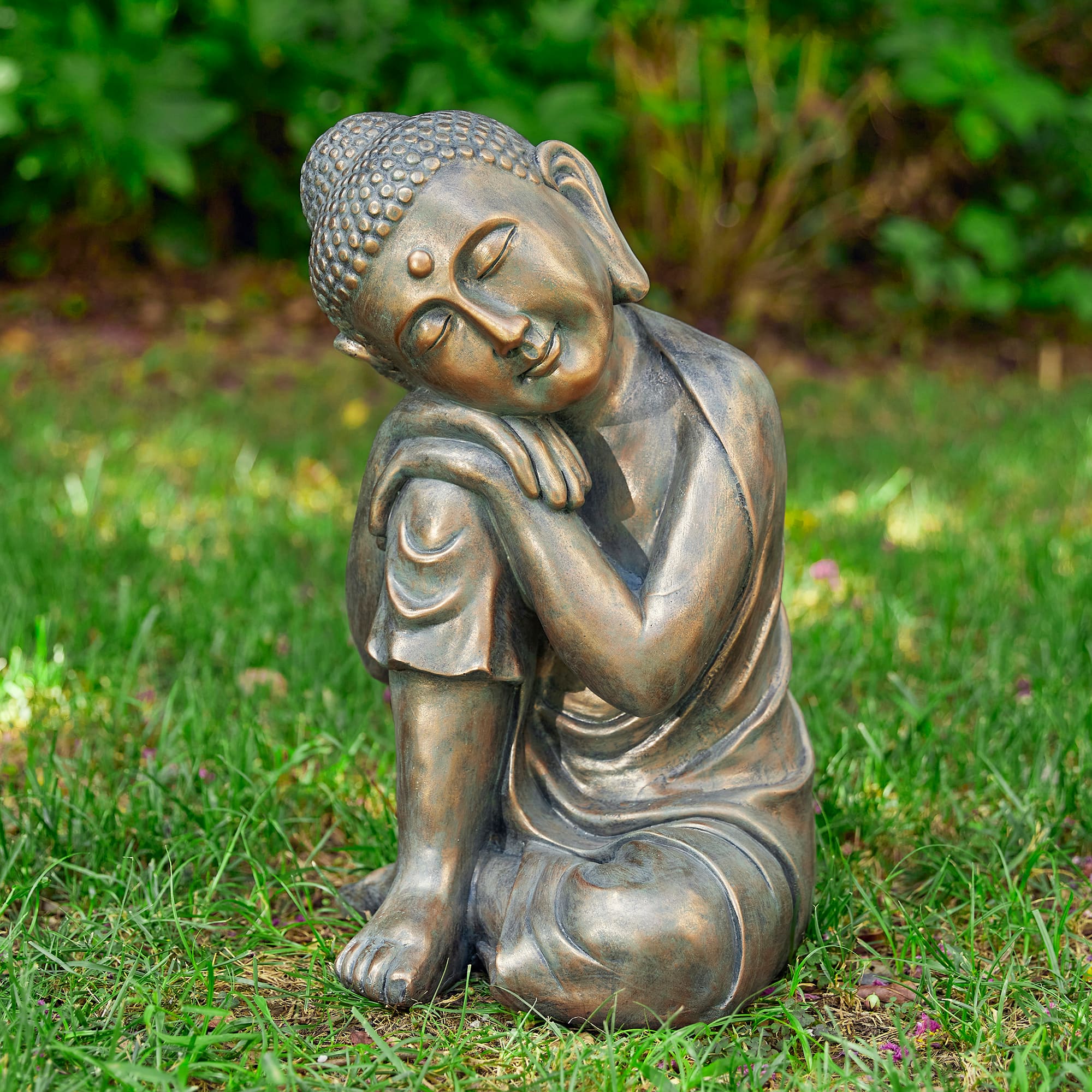 Glitzhome® 18" Faux Bronze Resting Buddha Garden Statue