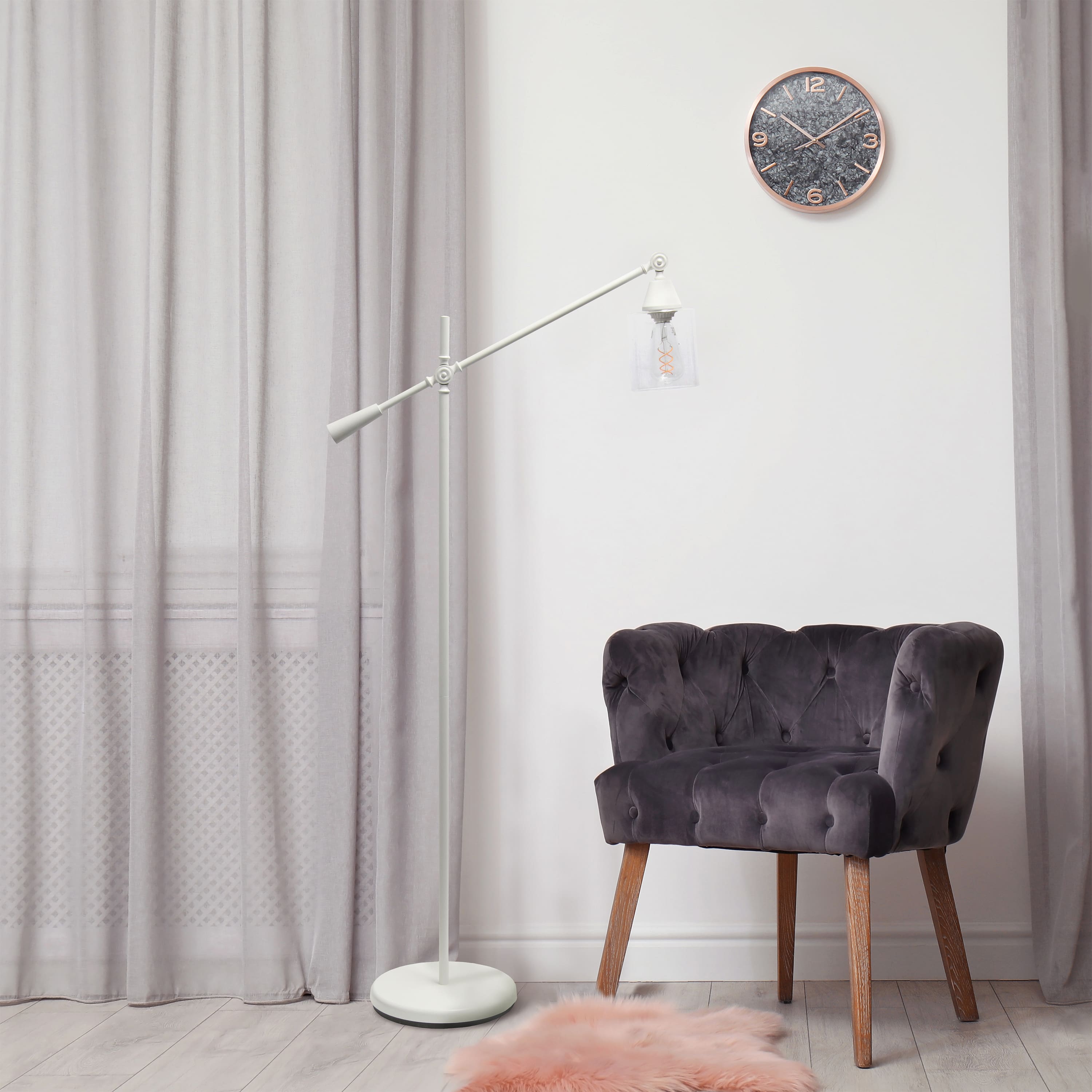 Lalia Home 4.6ft. Swing Arm Floor Lamp with Glass Cylindrical Shade